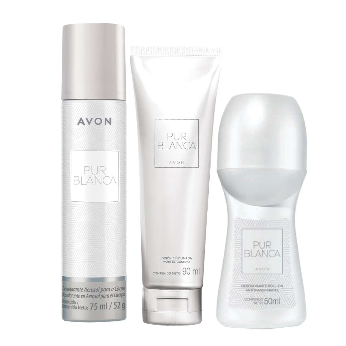 Set X3 Lociones Perfumadas para el Cuerpo 90 ml + Desodorante Anti transpirante Roll-on 50 ml + Desodorante en Aerosol para el Cuerpo 75 ml | Pur Blanca