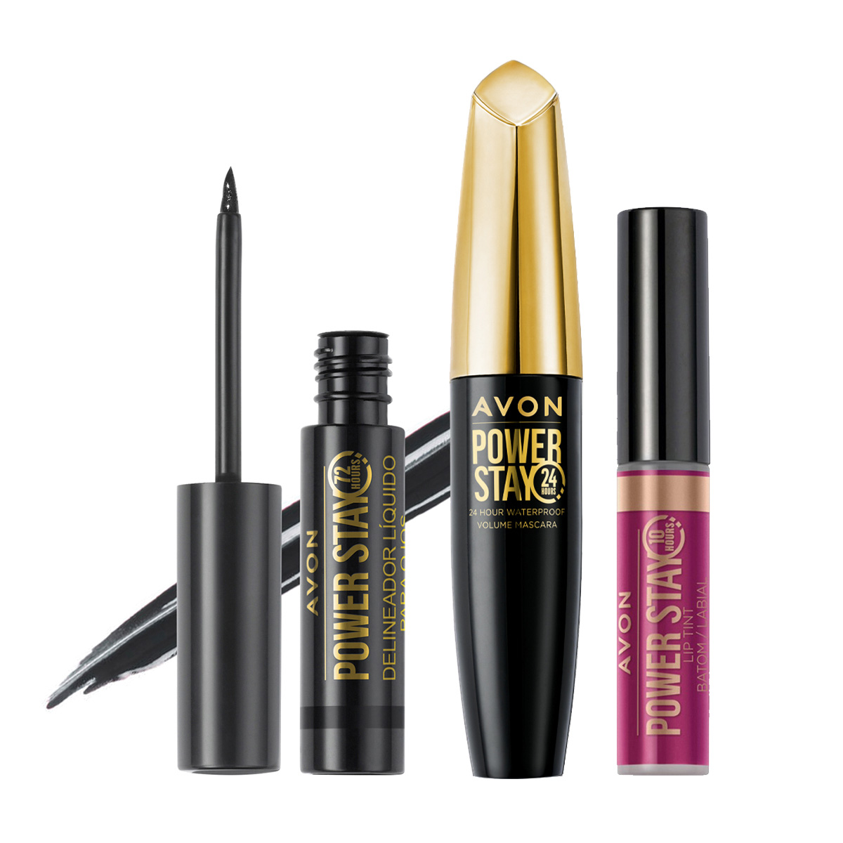 Set x3 Máscara Volumen Pestañas + Delineador Líquido Ojos Larga Duración + Tinte Labial Smooch Prooff | Power Stay