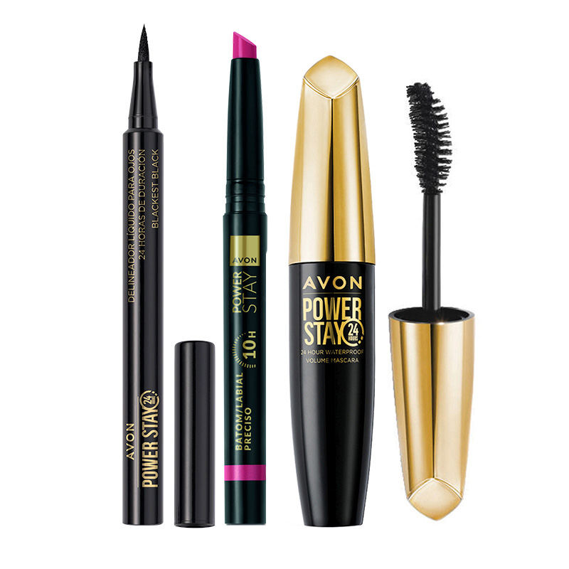 Set x3 Lápiz Labial Preciso Power Stay | Prima Pink + Delineador Líquido para Ojos -Blackest Black | Power Stay + Máscara para Volumen para Pestañas | Power Stay