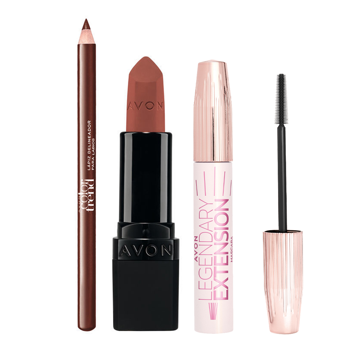 Set x3 Máscara Alargadora para Pestañas Legendary Extension | Avon + Labial Ultra Matte | Ultra Marvellous Mocha + Delineador de Labios en Lápiz | Color Trend Chocolate