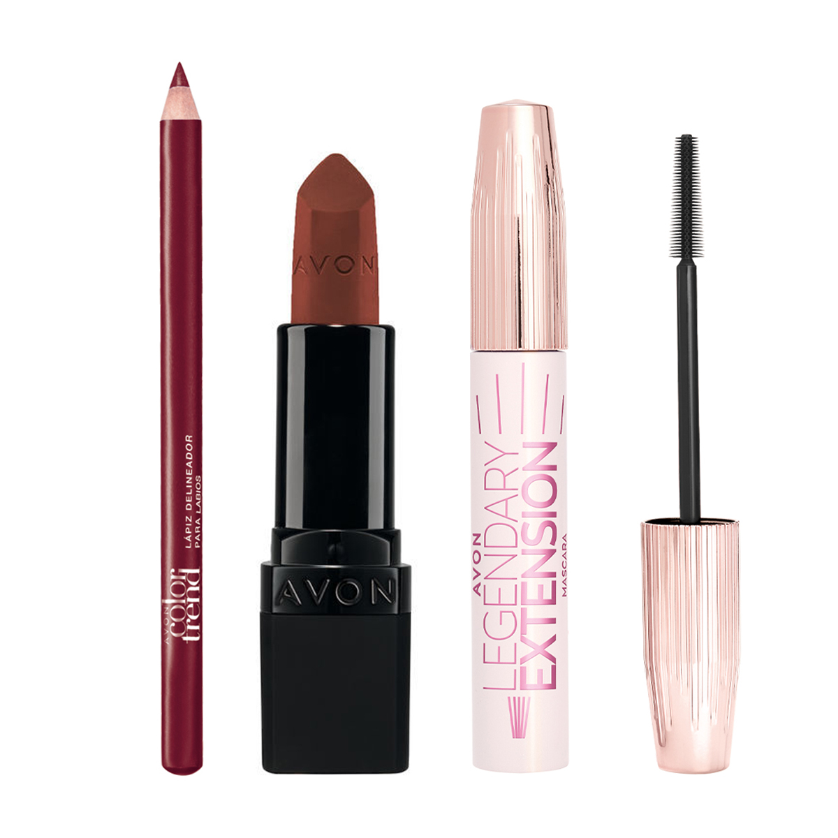 Set x3 Máscara Alargadora para Pestañas Legendary Extension | Avon + Labial Ultra Matte | Ultra Divine Twig + Delineador de Labios en Lápiz | Color Trend Borgoña