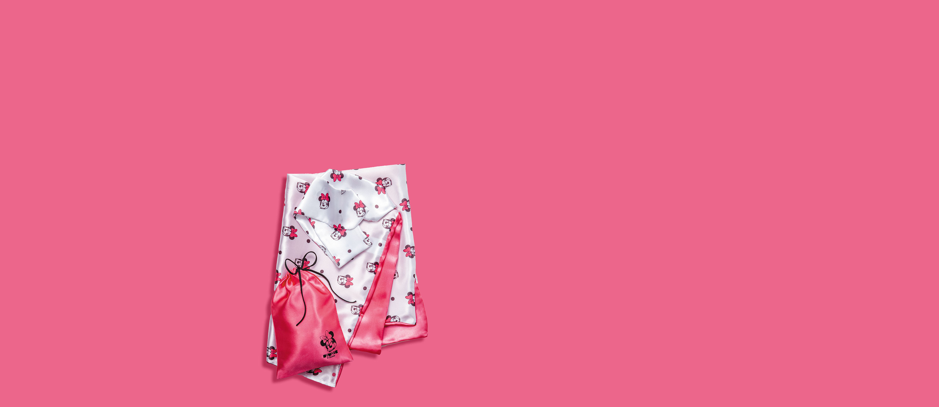 KIT MINNIE CETIM ROSA - TRAVESSEIRO, FAIXA E BOLSA