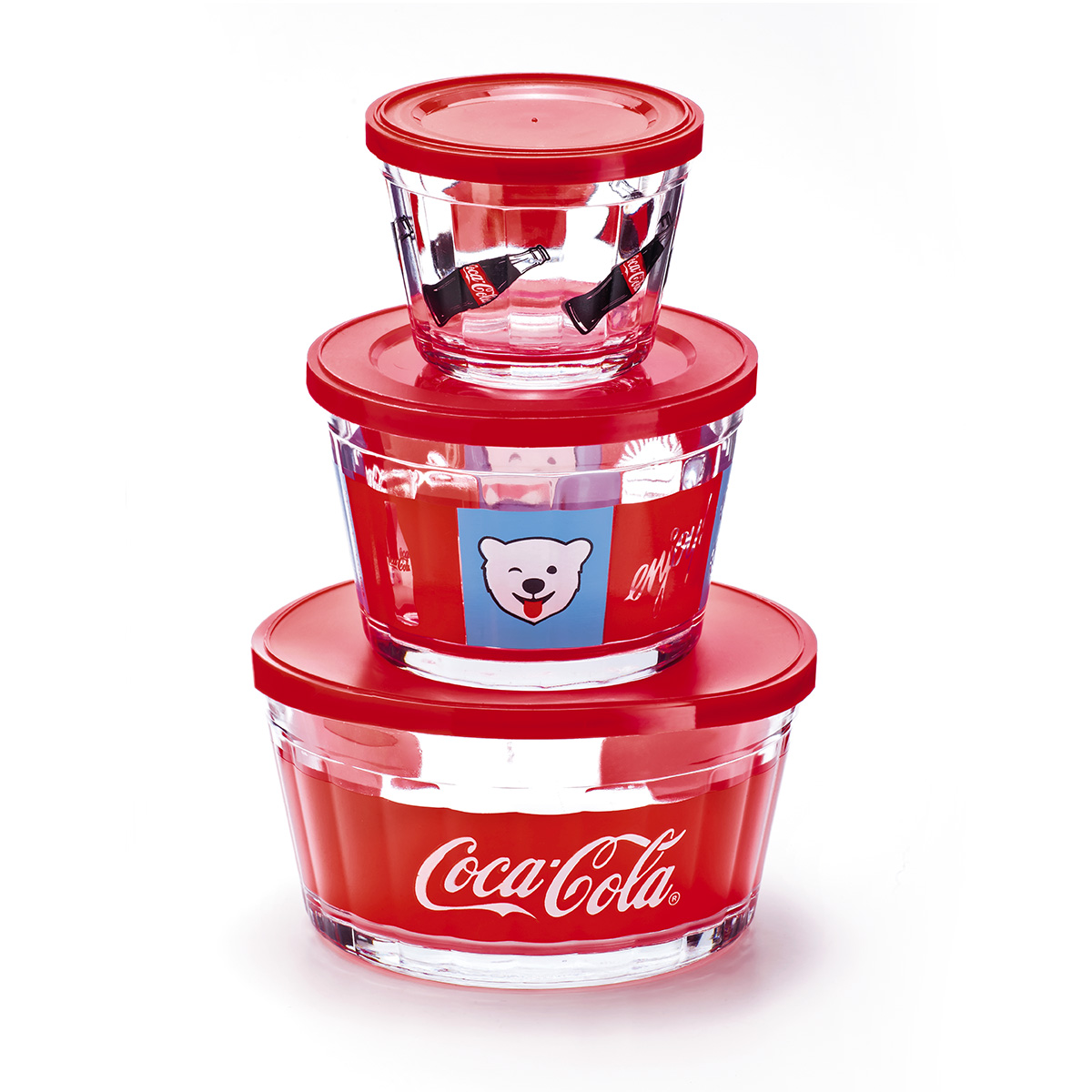 Kit 3 Potes de Vidro Coca-Cola