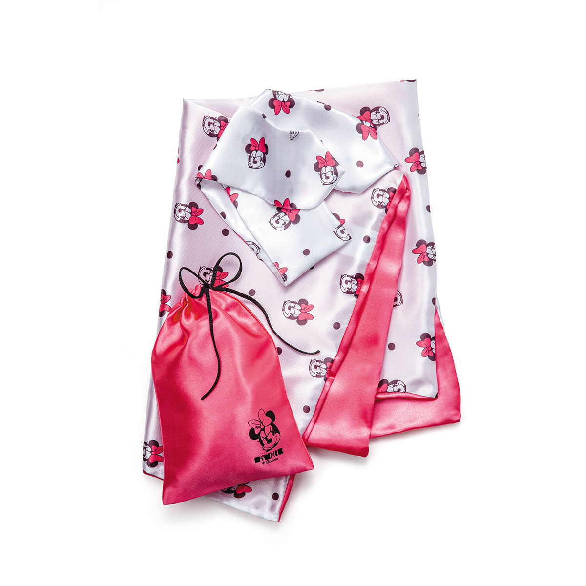 KIT MINNIE CETIM ROSA - TRAVESSEIRO, FAIXA E BOLSA