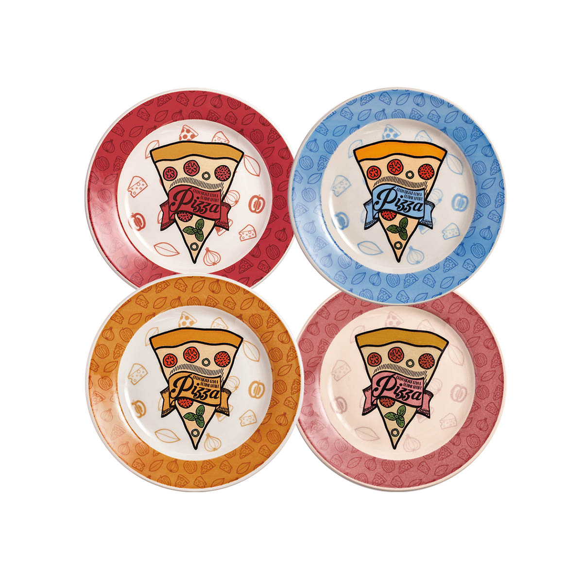 Kit 4 Pratos Rasos Cerâmica Pizza