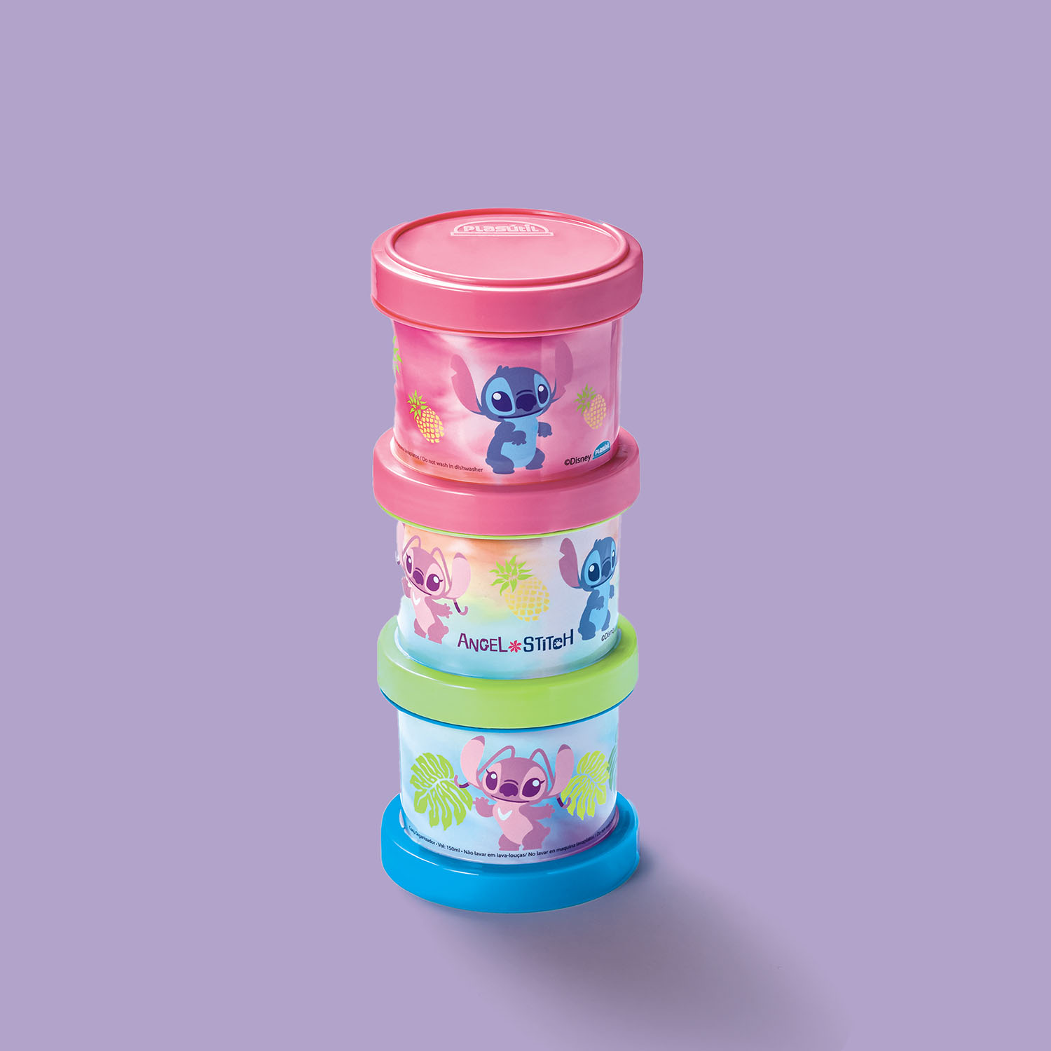 Kit 3 Potes Redondos Stitch Tie-Dye