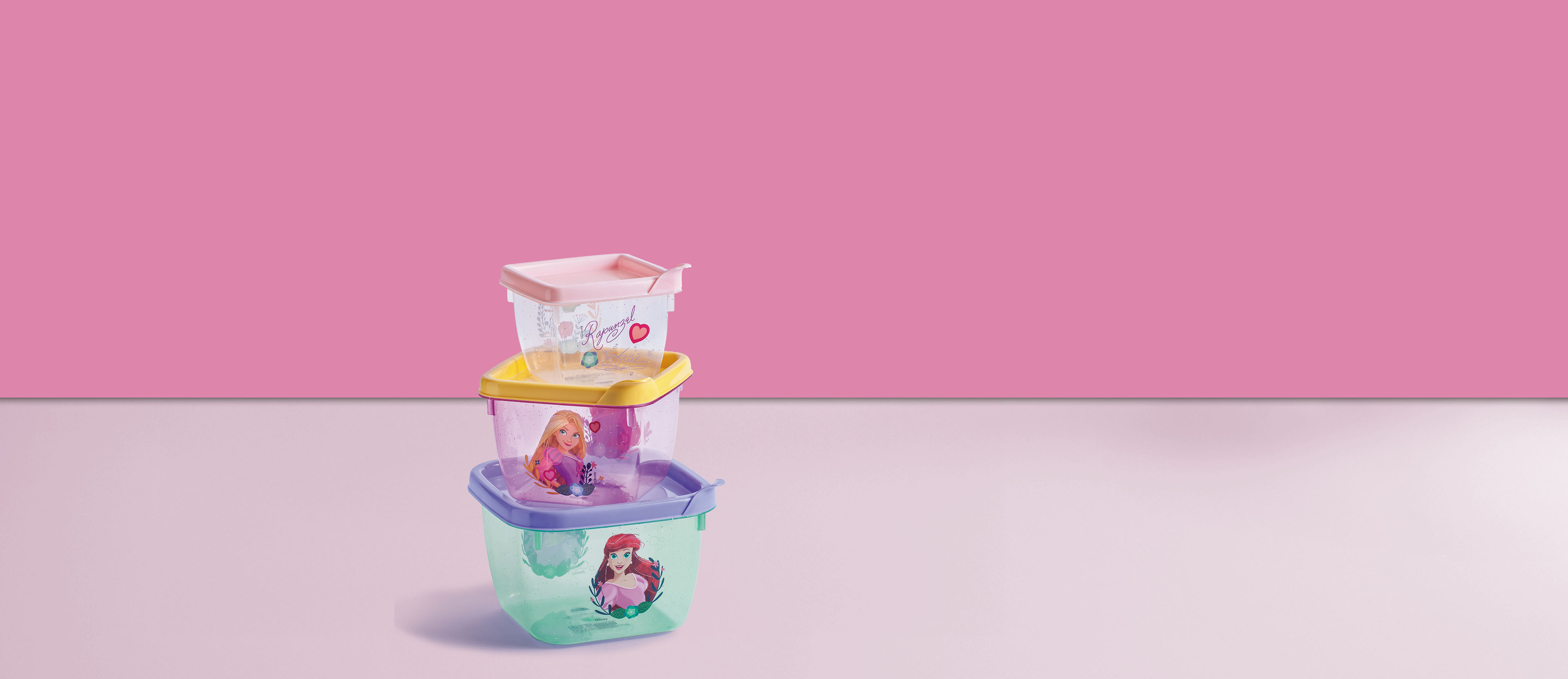 KIT 3 POTES QUADRADOS ARIEL E RAPUNZEL
