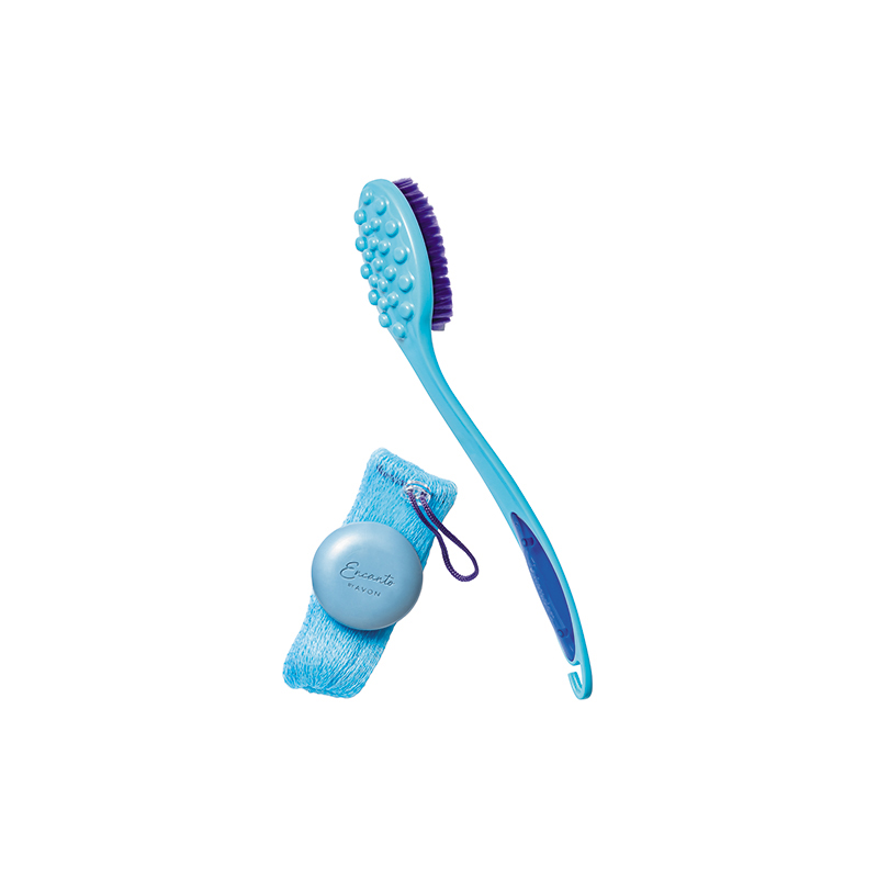 Kit Escova + Esponja De Banho Bicolor Azul