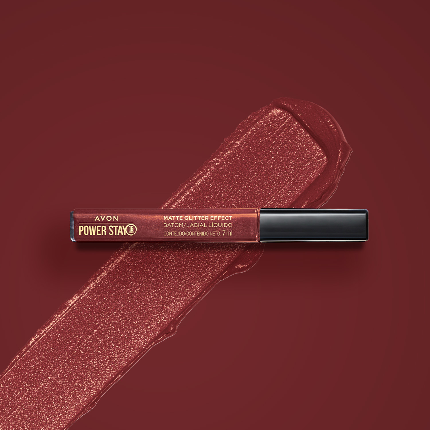 Avon Powerstay Batom Líquido Matte Glitter Effect Nude Malva Iluminado