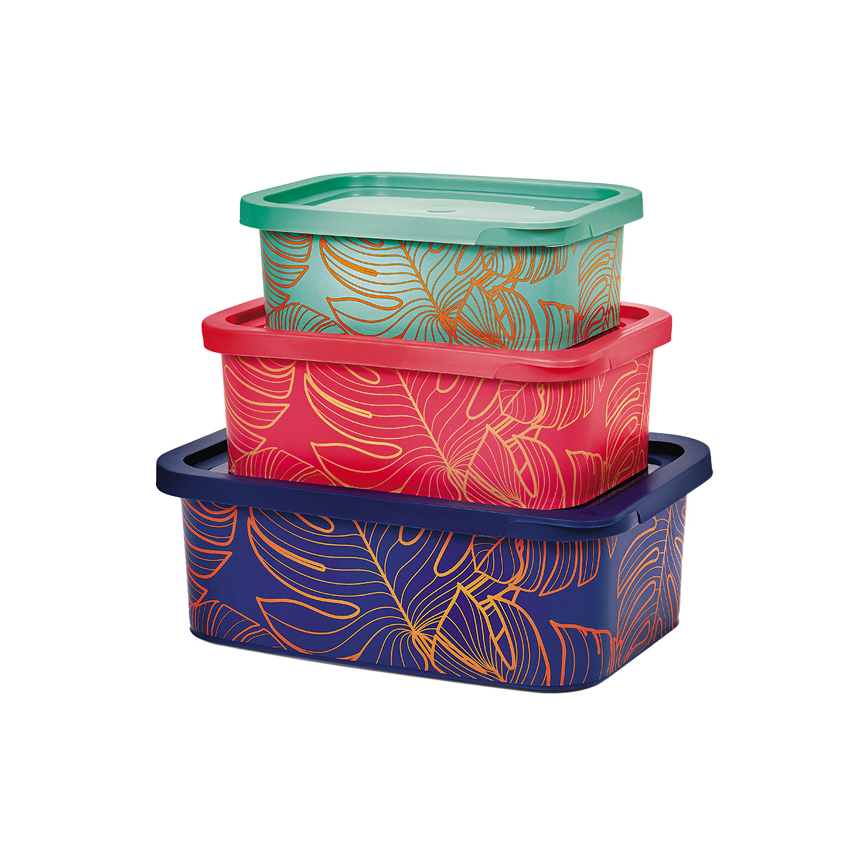 Jogo 3 Potes Retangulares Natural Gold