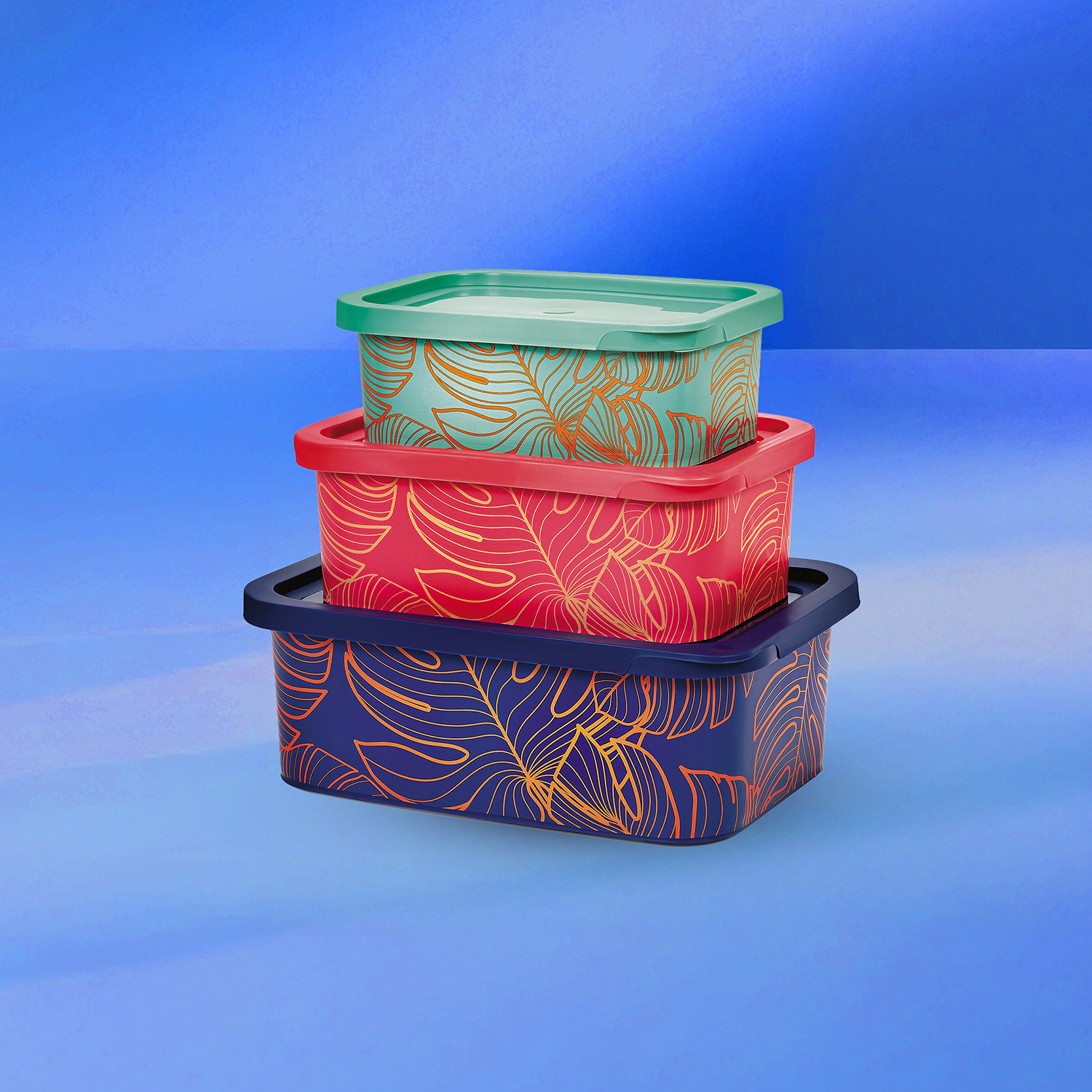 Jogo 3 Potes Retangulares Natural Gold