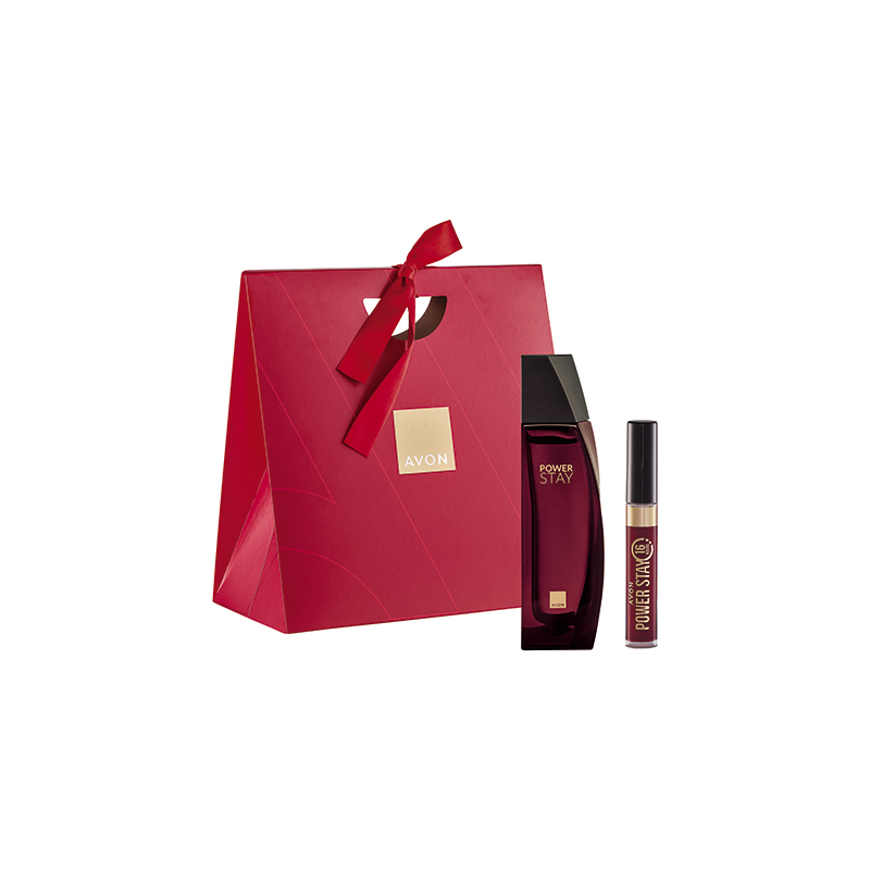 Presente Avon Power Stay Deo Parfum E Batom  - Marrom Rubi