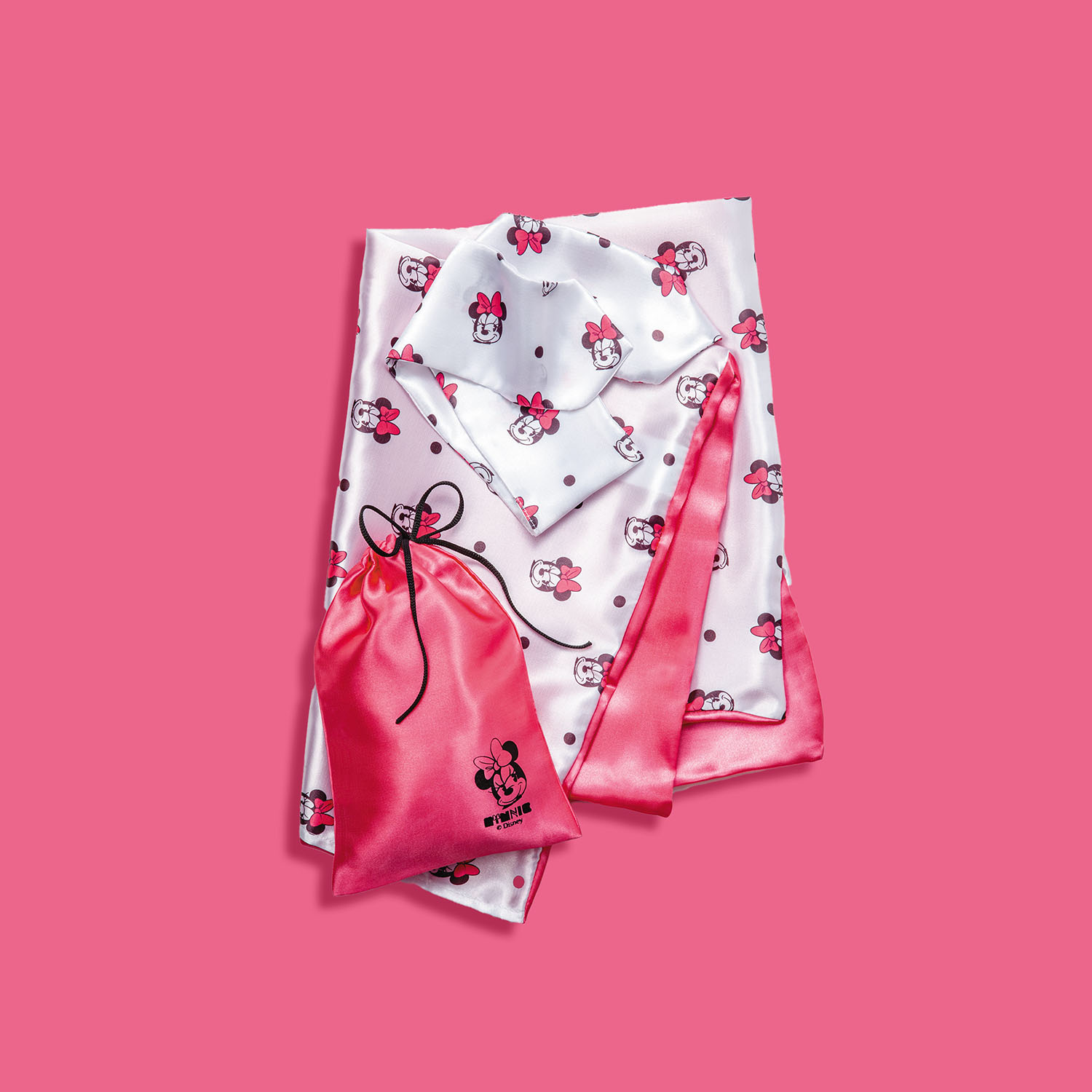 KIT MINNIE CETIM ROSA - TRAVESSEIRO, FAIXA E BOLSA