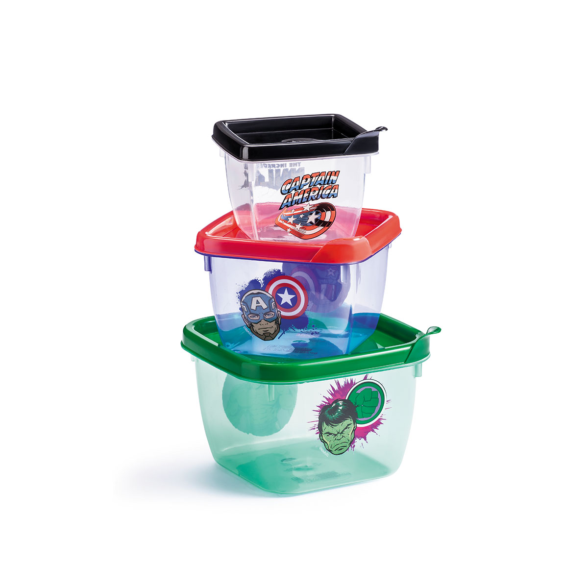 KIT 3 POTES QUADRADOS CAPITÃO AMÉRICA E HULK