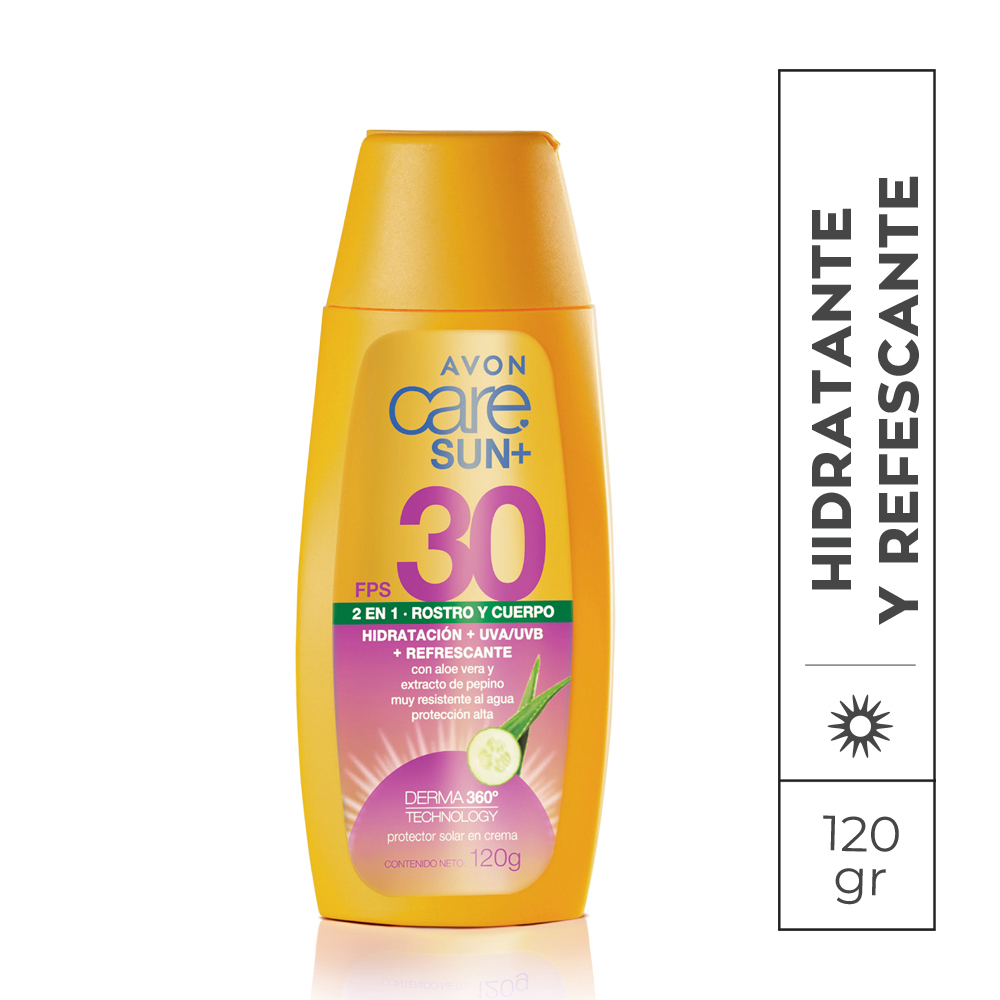 Protector solar en crema 2 en 1 rostro y cuerpo FPS 30 Avon Care Sun+