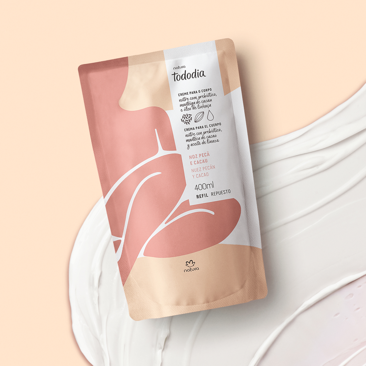Repuesto crema para el cuerpo nuez pecán y cacao 400 ml Tododia