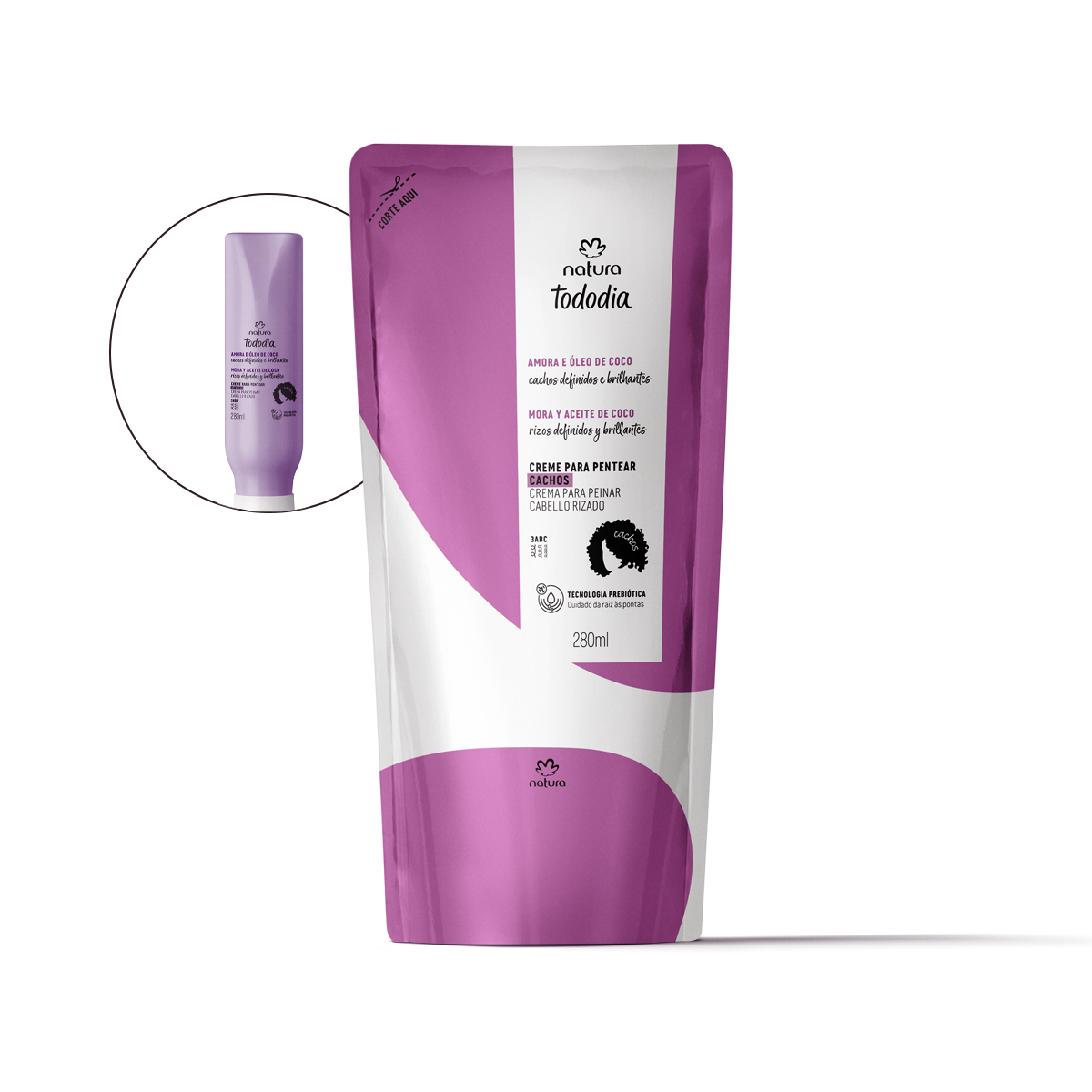 Repuesto Crema para Peinar Cabello Rizado Tododia Mora y Aceite de Coco 280 ml
  