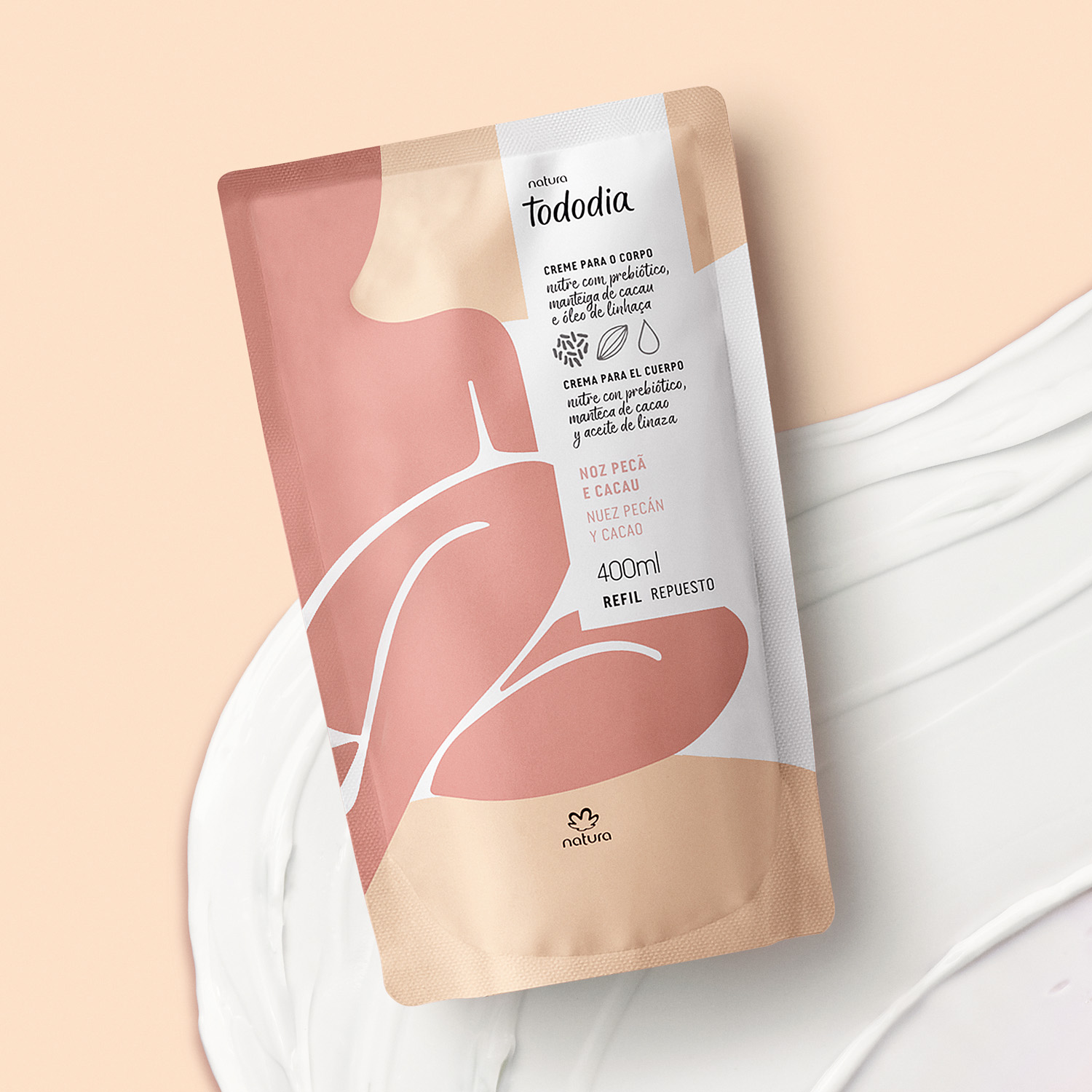 Repuesto crema para el cuerpo nuez pecán y cacao 400 ml Tododia