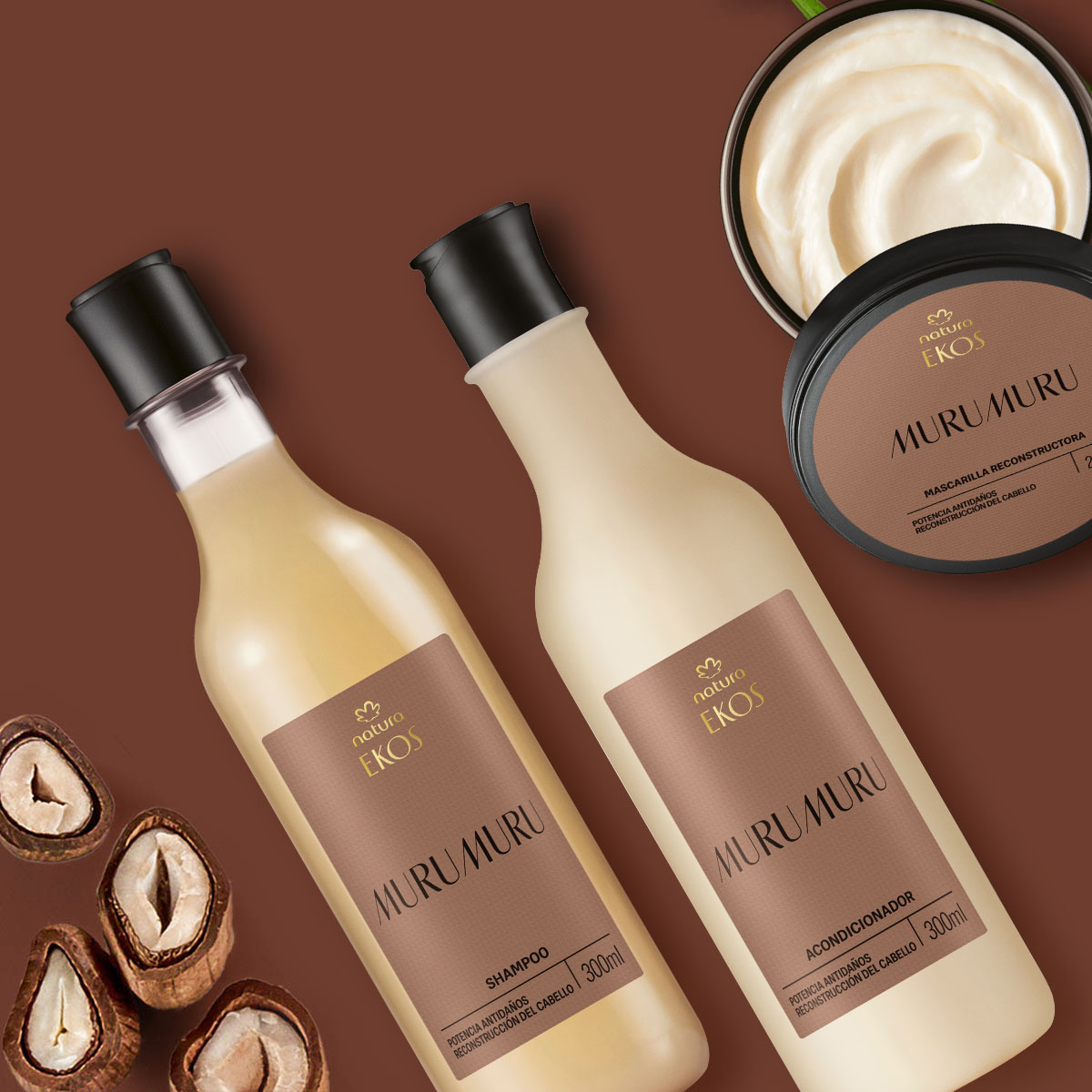 kit shampoo, acondicionador y mascarilla Ekos murumuru