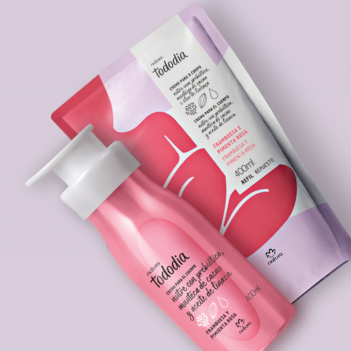 Kit Crema Nutritiva para el Cuerpo Tododia Frambuesa y Pimienta Rosa con Repuesto