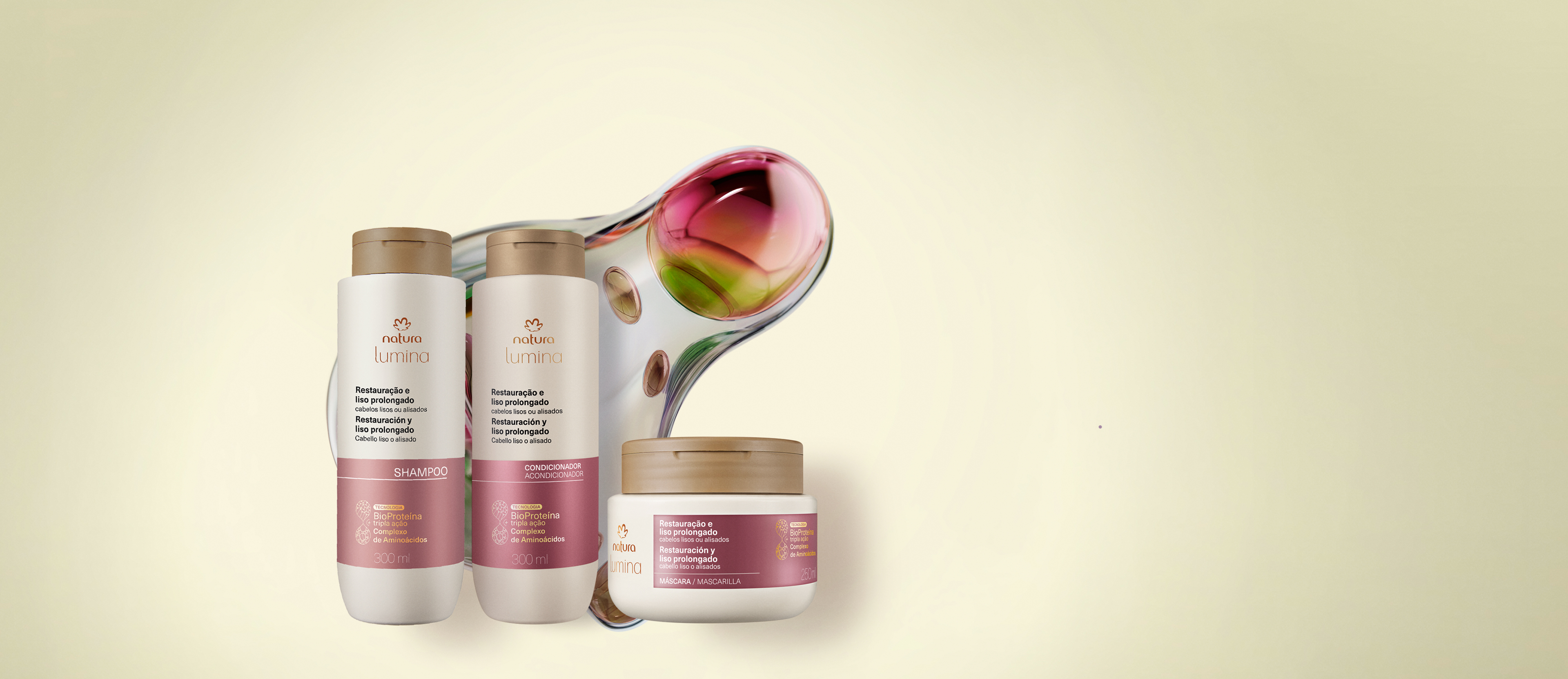 Kit Shampoo, Acondicionador y Máscara Lumina para Restauración y Liso Prolongado