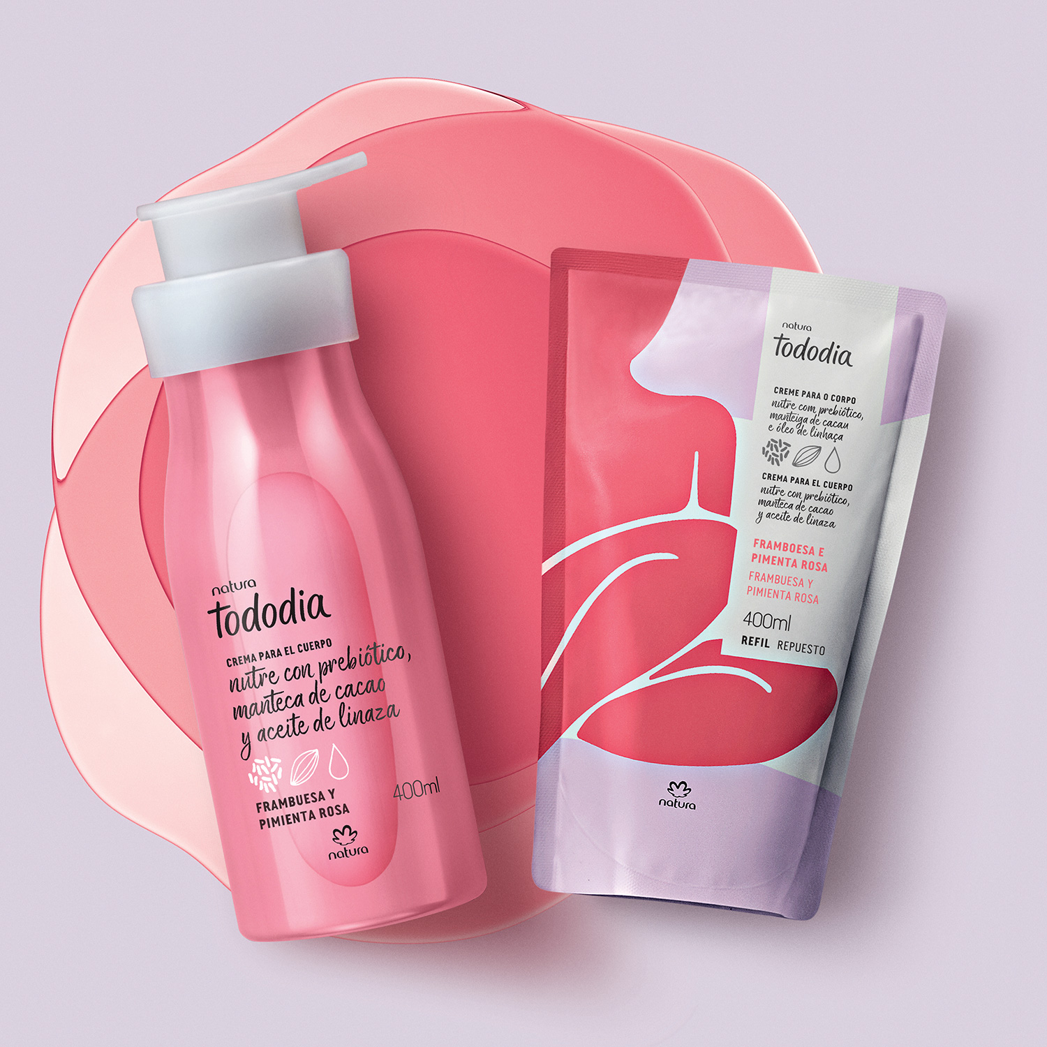 Kit Crema Nutritiva para el Cuerpo Tododia Frambuesa y Pimienta Rosa con Repuesto