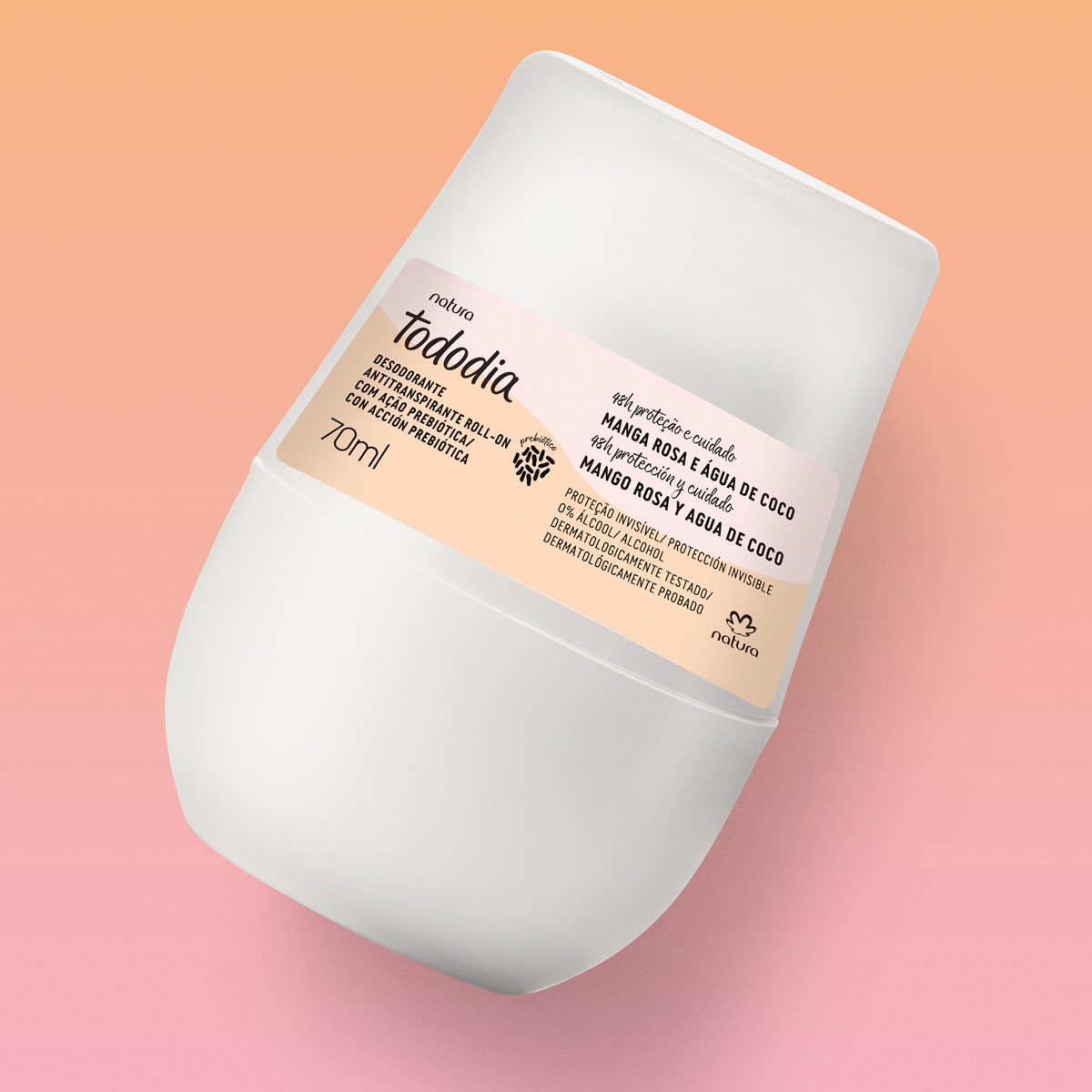 Desodorante Roll-on Antitranspirante Prebiótico Tododia Mango Rosa y Agua de Coco 70 ml