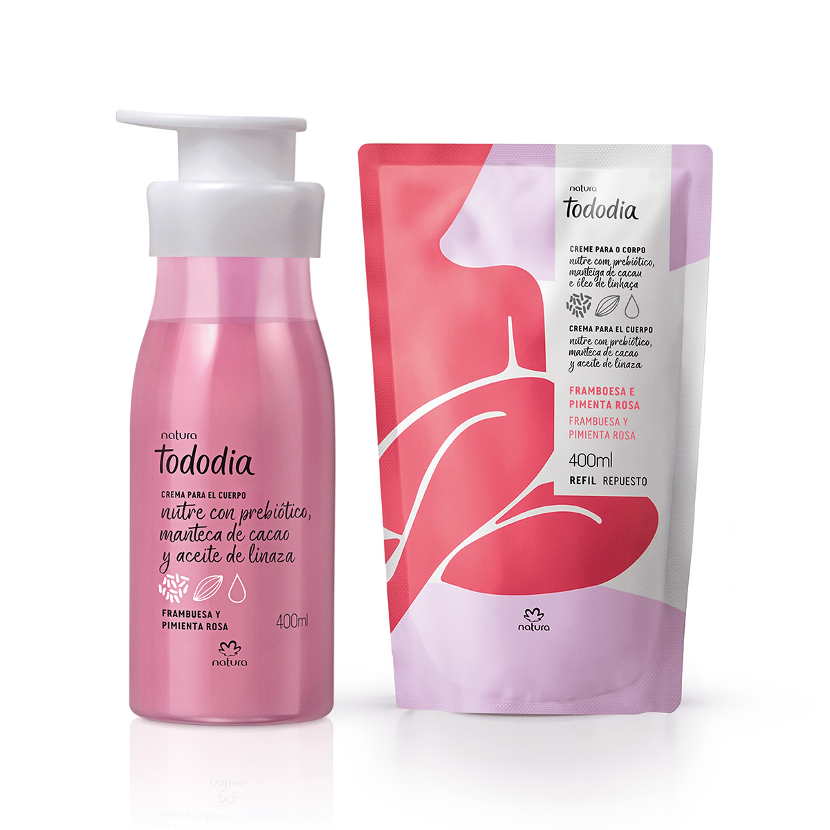 Kit Crema Nutritiva para el Cuerpo Tododia Frambuesa y Pimienta Rosa con Repuesto