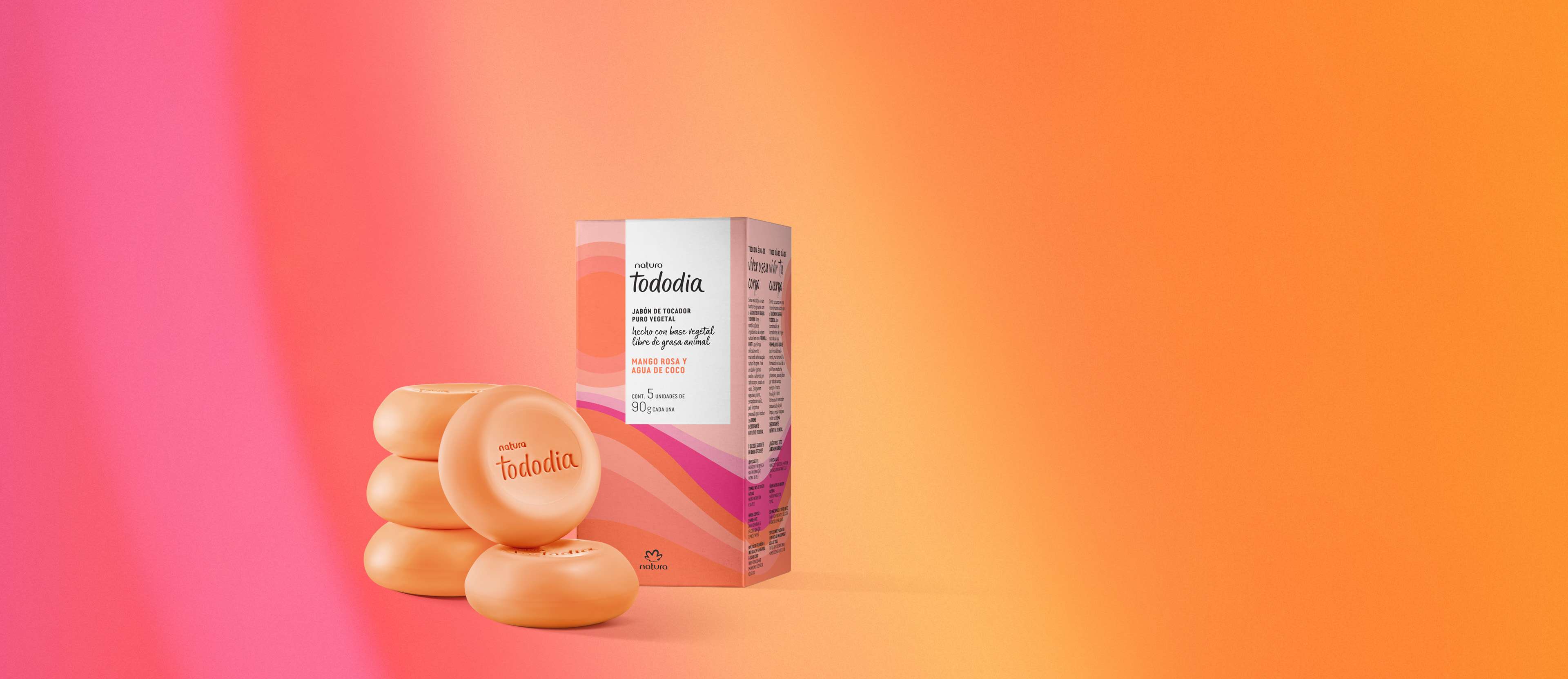 Jabones en Barra Puro Vegetal Tododia Mango Rosa y Agua de Coco 5 unidades de 90 g c/u