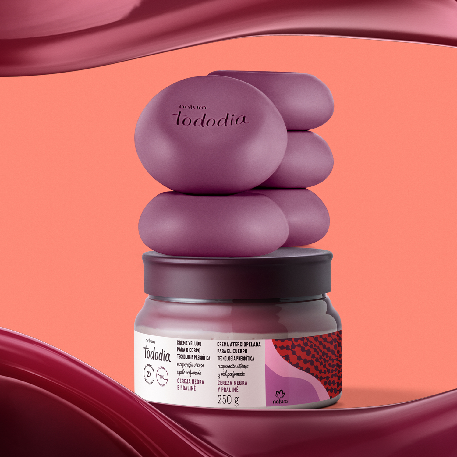 Kit Tododia Crema Aterciopelada y Jabones Cereza Negra y Praliné