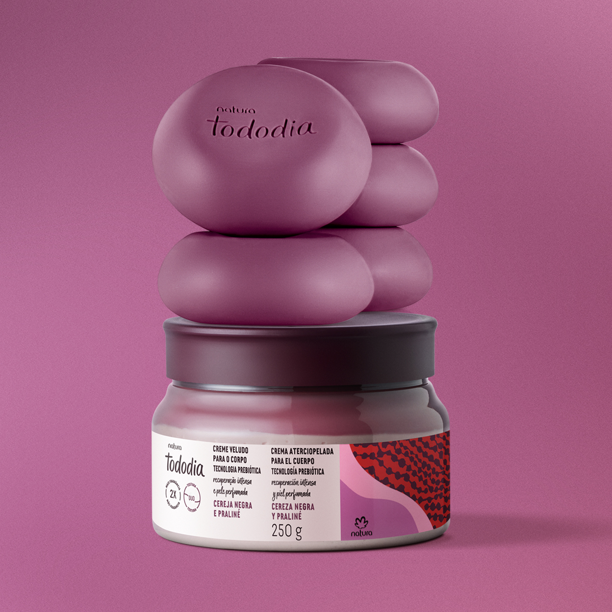 Kit Tododia Crema Aterciopelada y Jabones Cereza Negra y Praliné