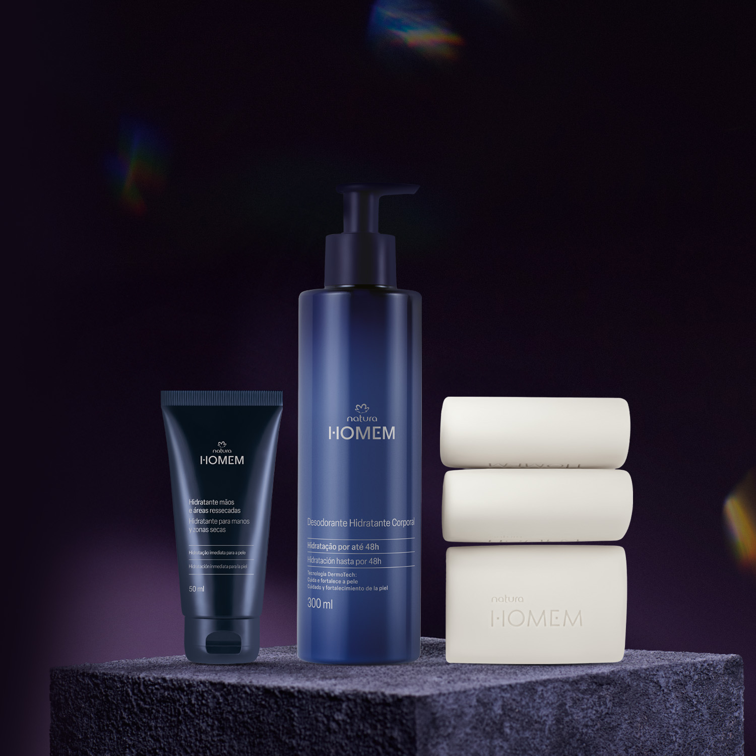 Kit Jabón, Hidratante Corporal y de Manos Homem