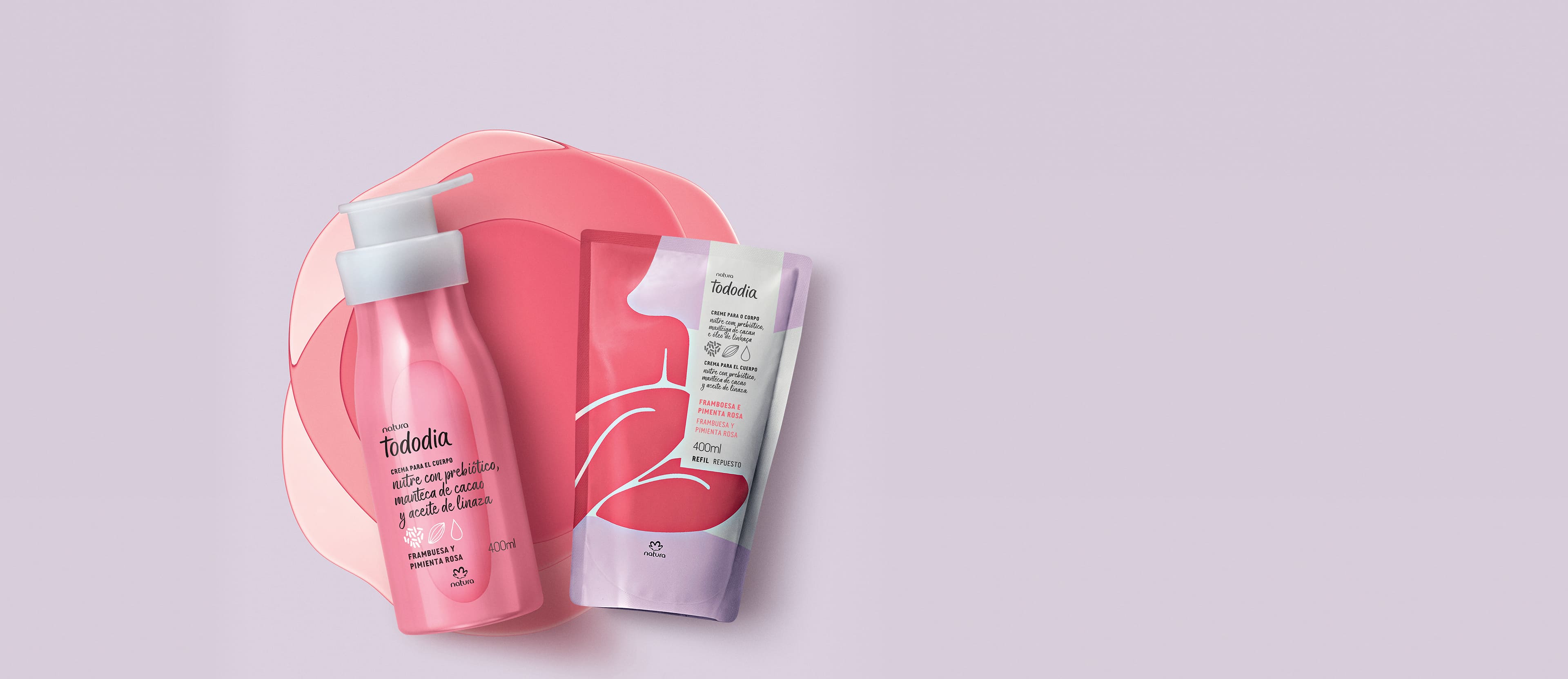 Kit Crema Nutritiva para el Cuerpo Tododia Frambuesa y Pimienta Rosa con Repuesto