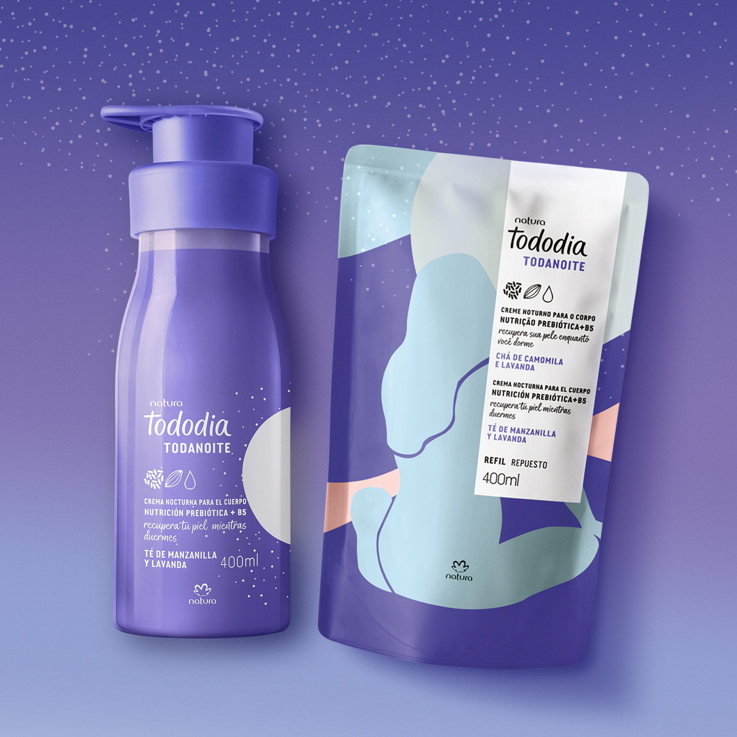 Kit Crema Nocturna para el Cuerpo Tododia Todanoite Té de Manzanilla y Lavanda con Repuesto