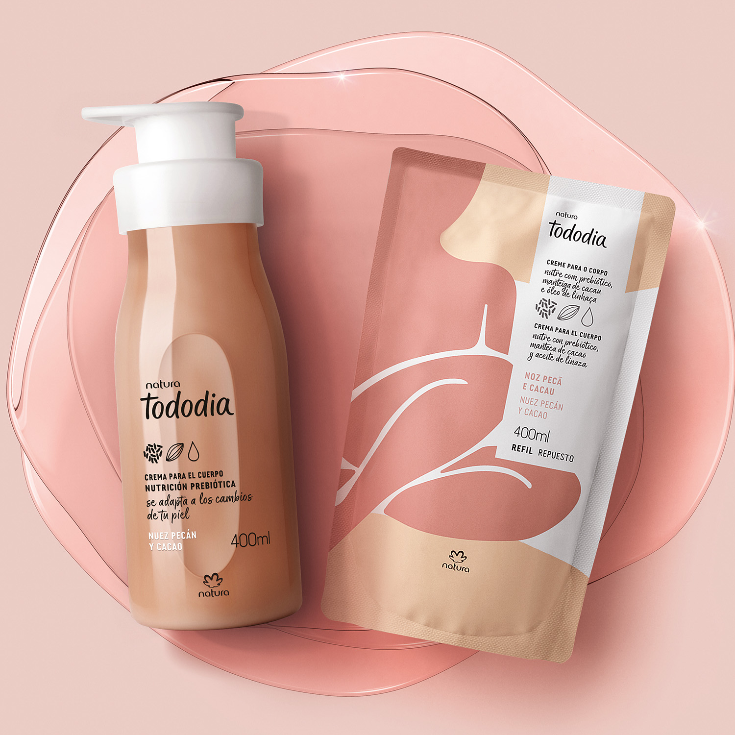 Kit Crema Nutritiva Tododia Nuez Pecán y Cacao y Respuesto de 400 ml