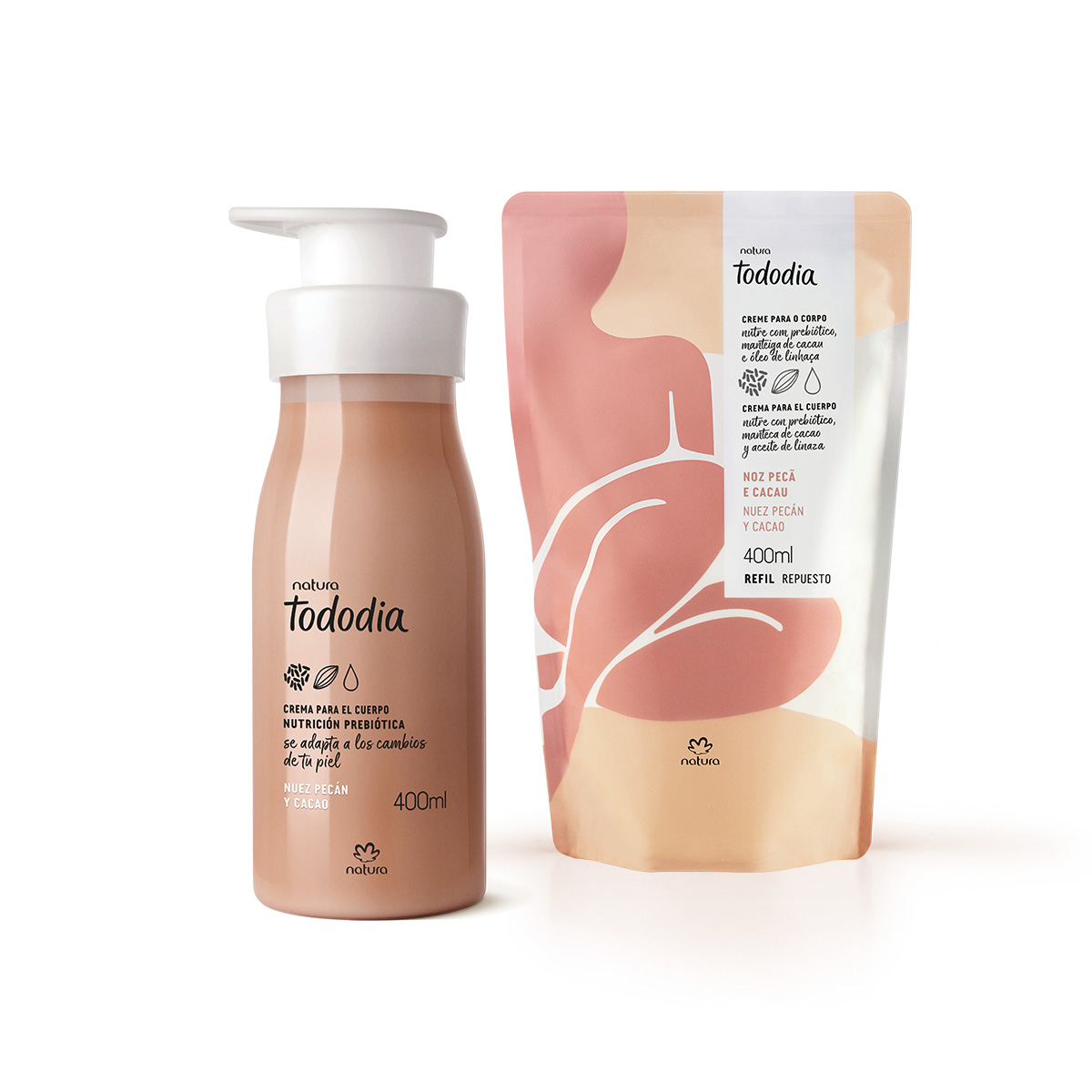 Kit Crema Nutritiva Tododia Nuez Pecán y Cacao y Respuesto de 400 ml