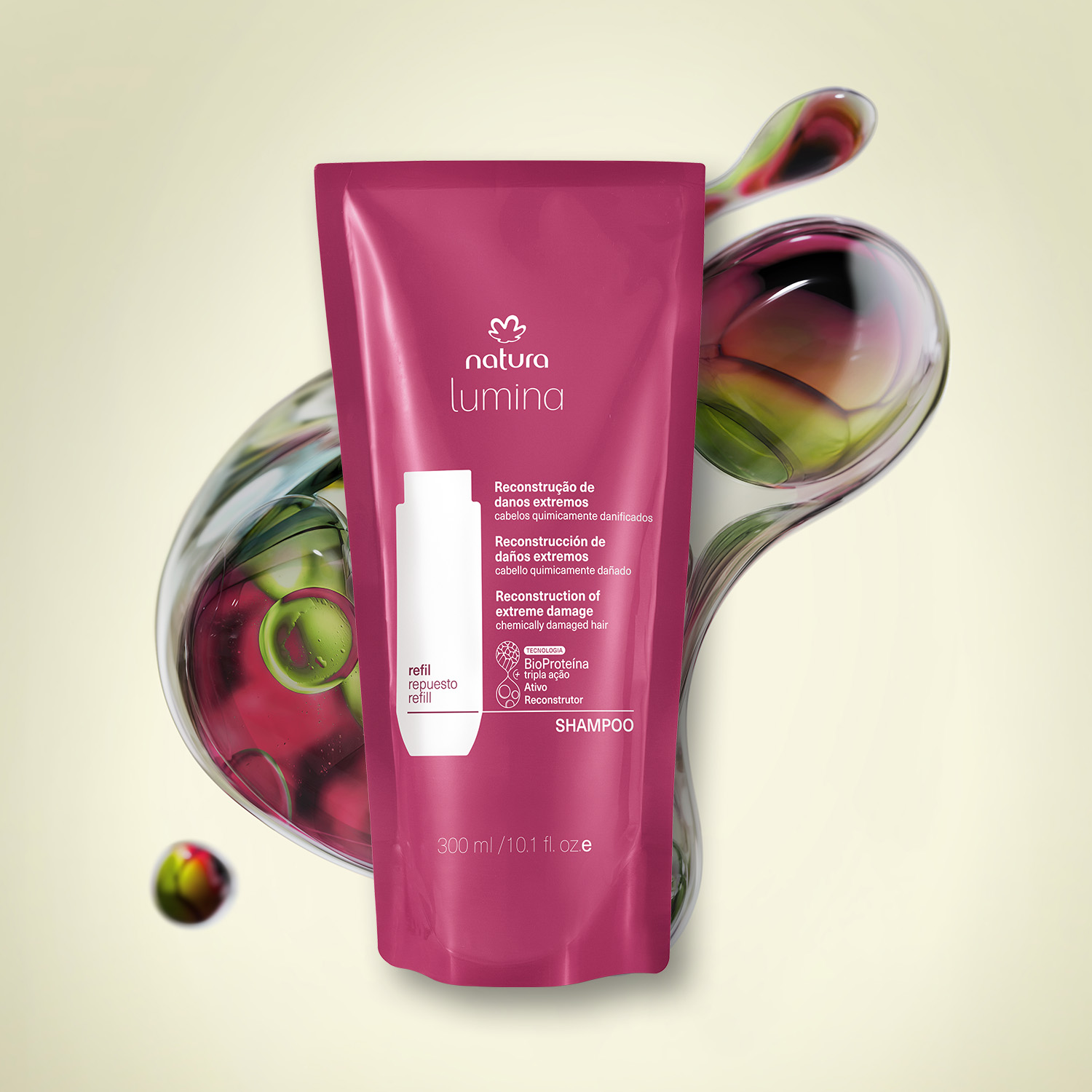 Repuesto Shampoo Lumina Reestructurante Cabellos Químicamente Dañados 300 ml