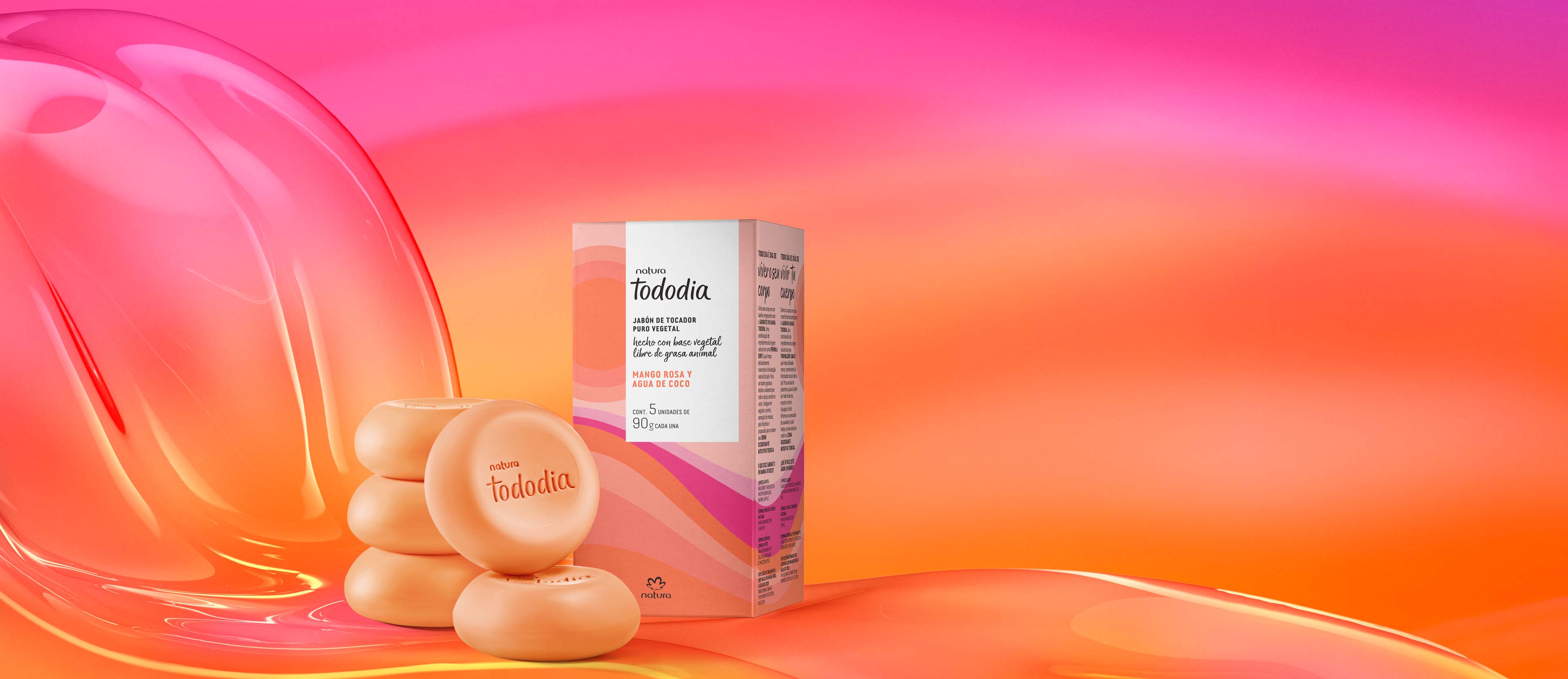Jabones en Barra Puro Vegetal Tododia Mango Rosa y Agua de Coco 5 unidades de 90 g c/u