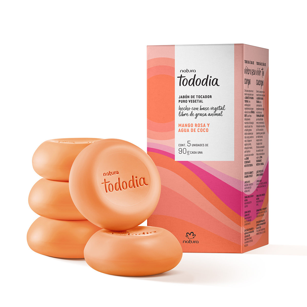Jabones en Barra Puro Vegetal Tododia Mango Rosa y Agua de Coco 5 unidades de 90 g c/u
