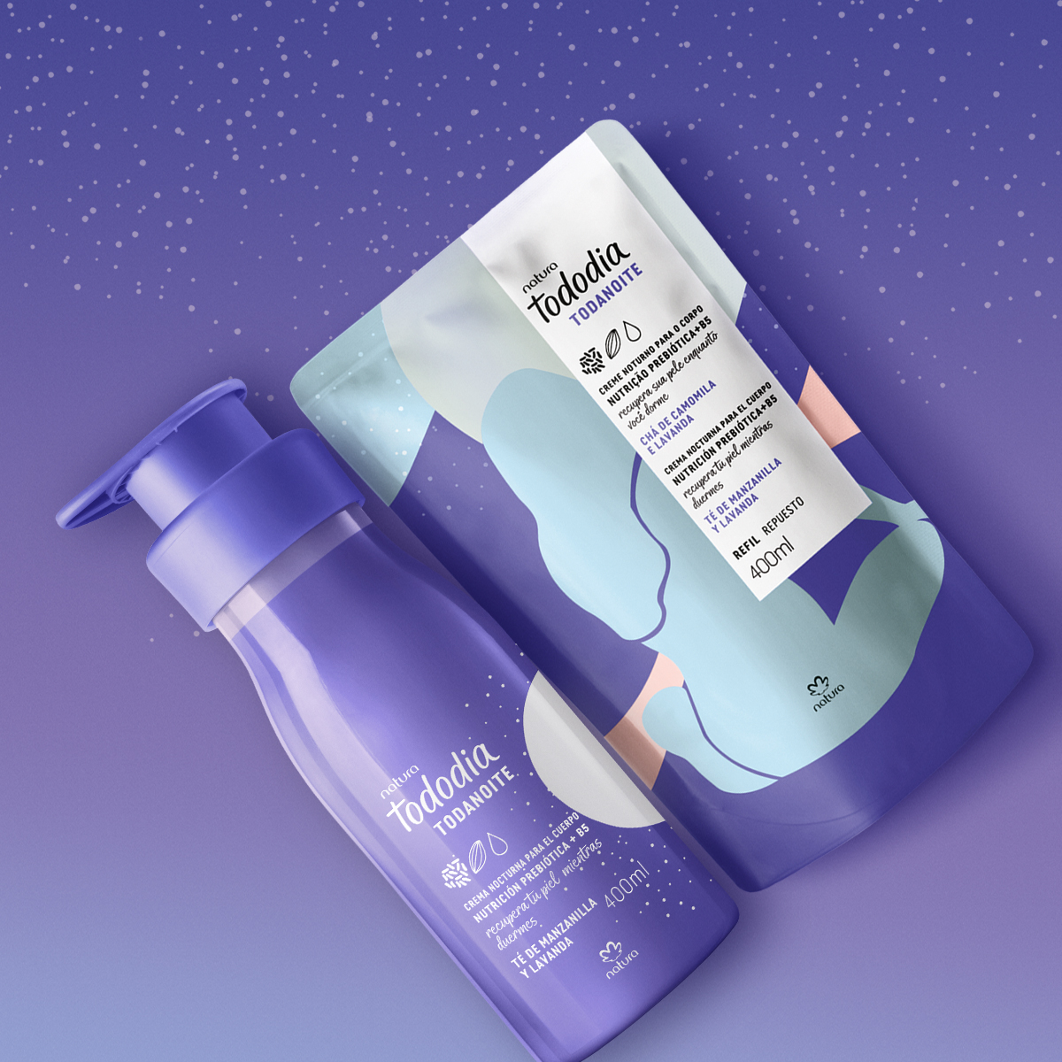 Kit Crema Nocturna para el Cuerpo Tododia Todanoite Té de Manzanilla y Lavanda con Repuesto