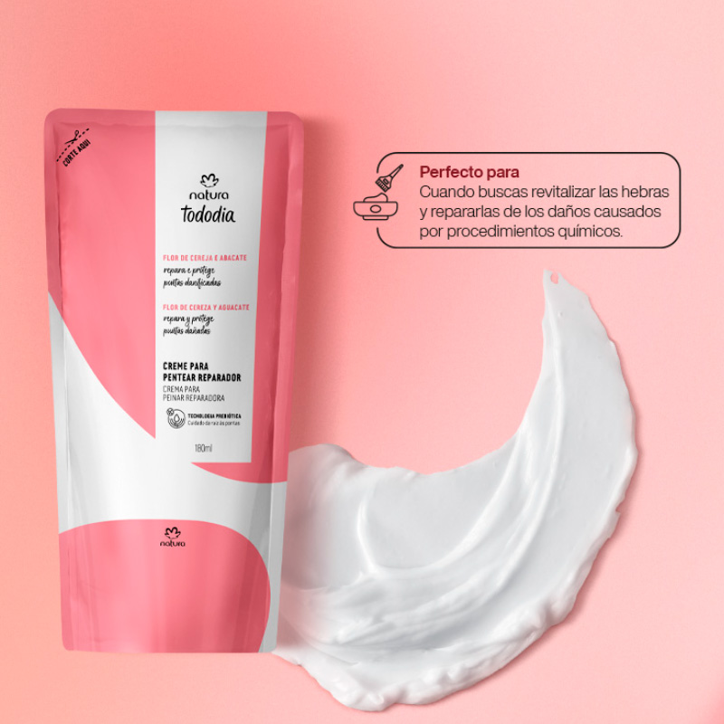 Repuesto Crema para Peinar Reparadora Tododia Flor de Cereza y Palta 180 ml