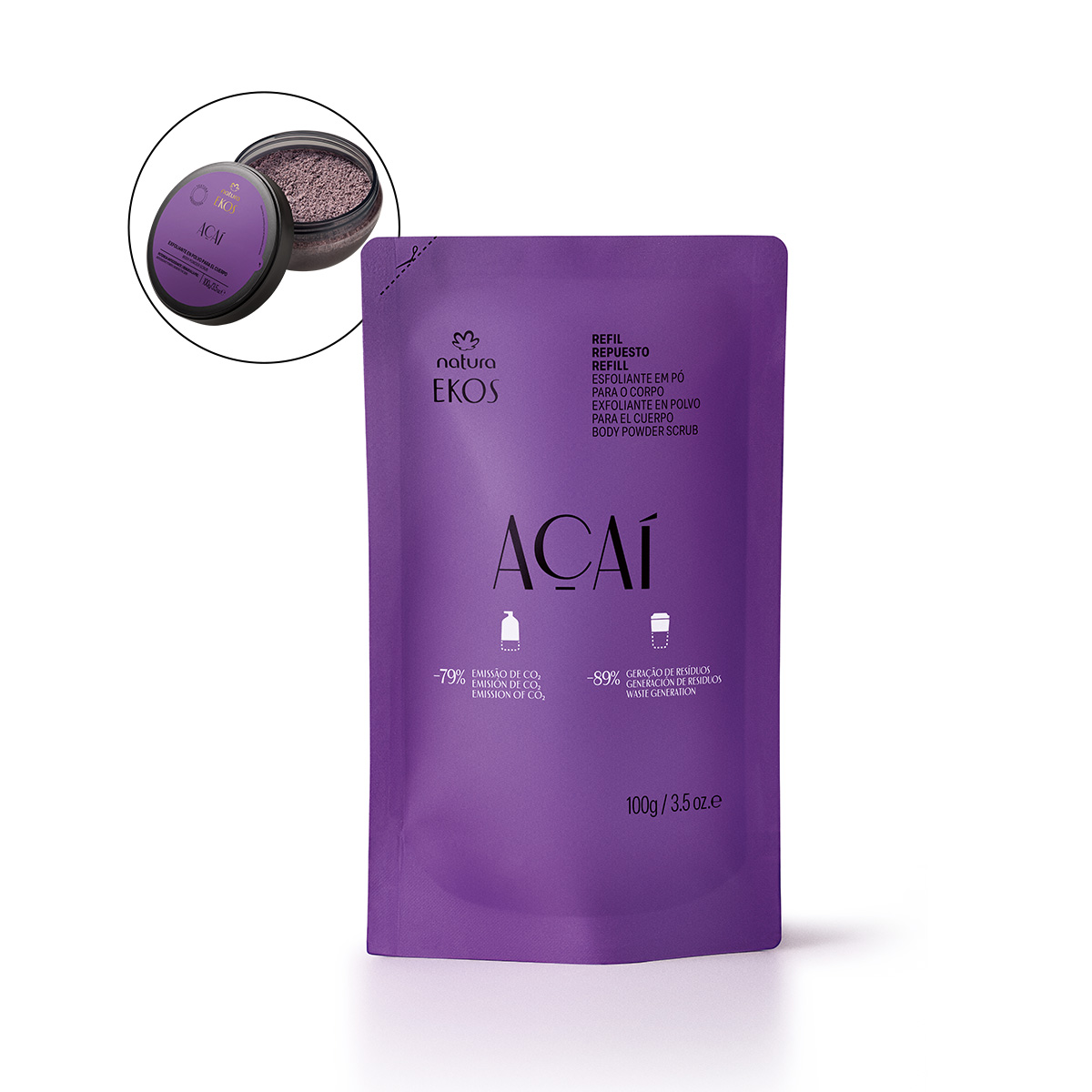 Repuesto Exfoliante en Polvo para el Cuerpo Ekos Açaí 100 g