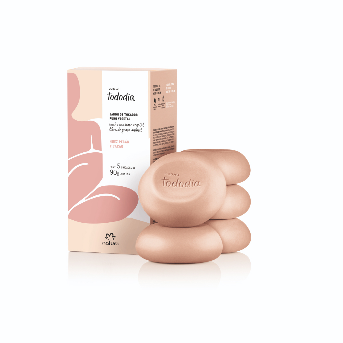 Jabones En Barra Puro Vegetal Nuez Pecan y Cacao Tododia 5x90g