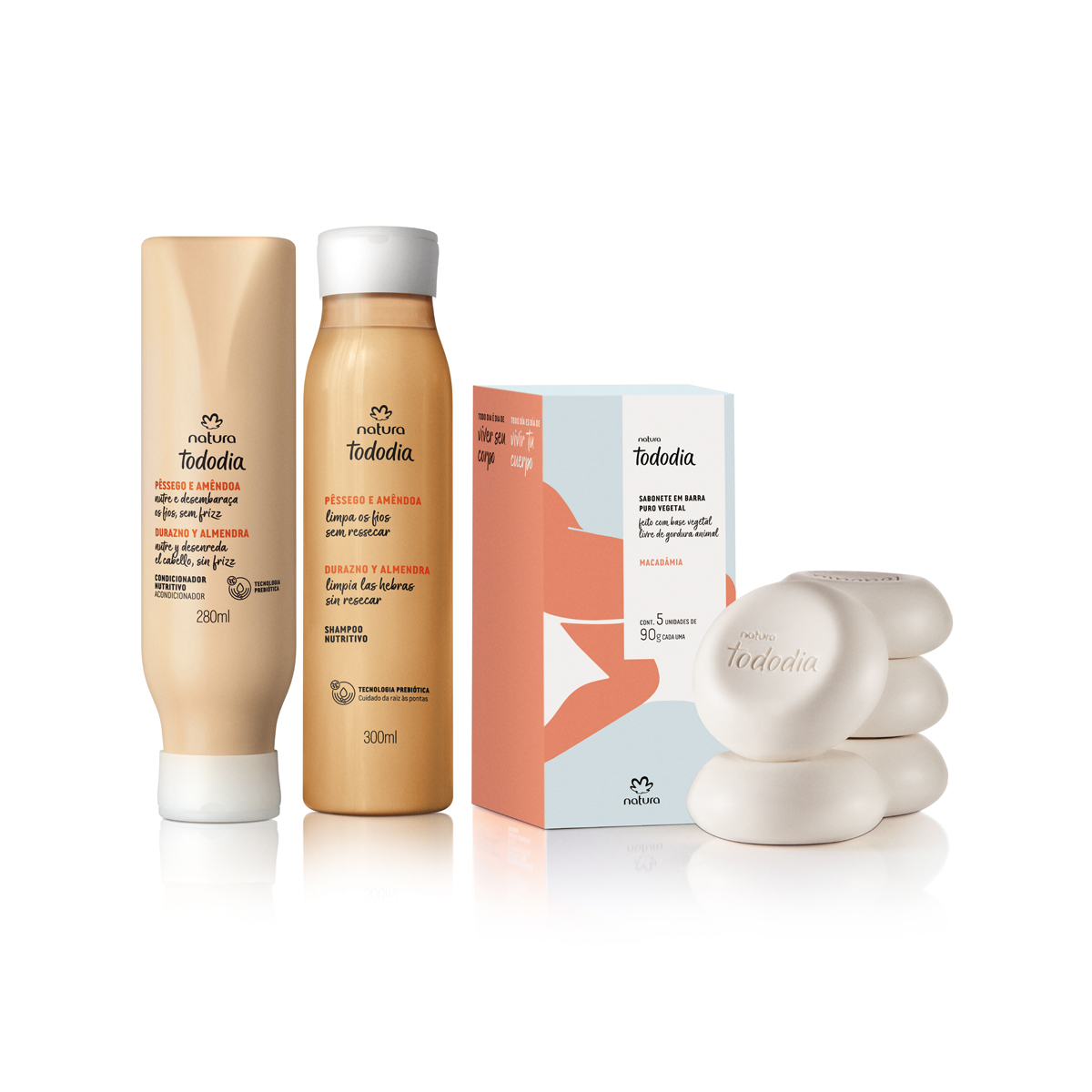 Kit Nutritivo Tododia Pêssego e Amêndoa e Sabonete Macadâmia (3 produtos)