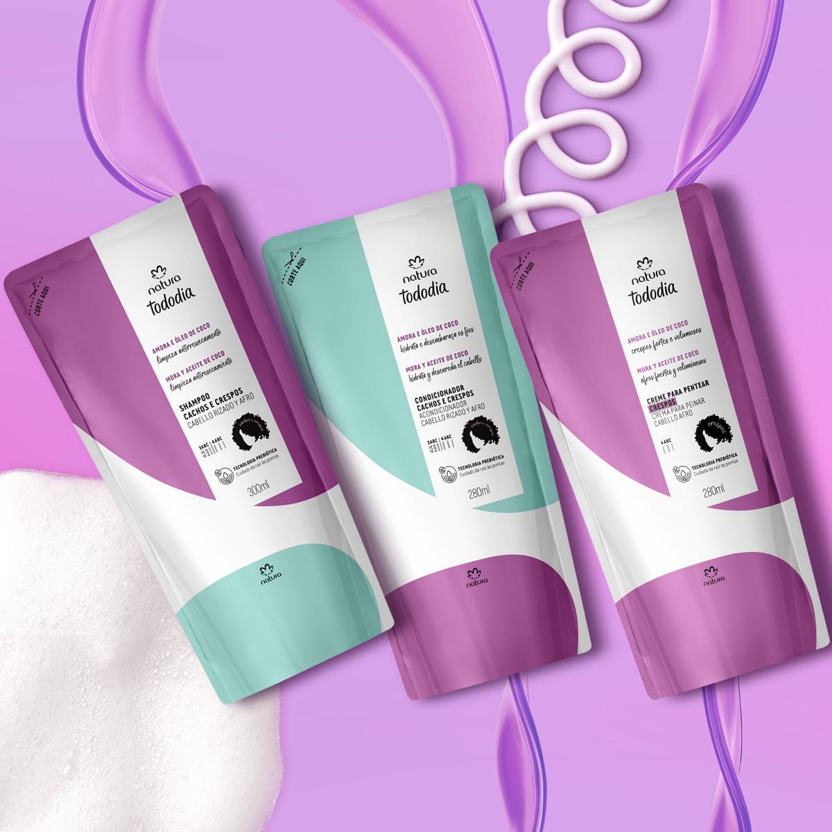 Kit Refil Tododia Shampoo, Condicionador e Creme de Pentear Crespos