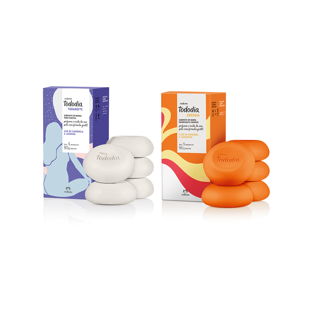 Kit Sabonete em Barra Tododia Flor de Gengibre e Tangerina e Tododia Chá de Camomila e Lavanda (2 caixas)
