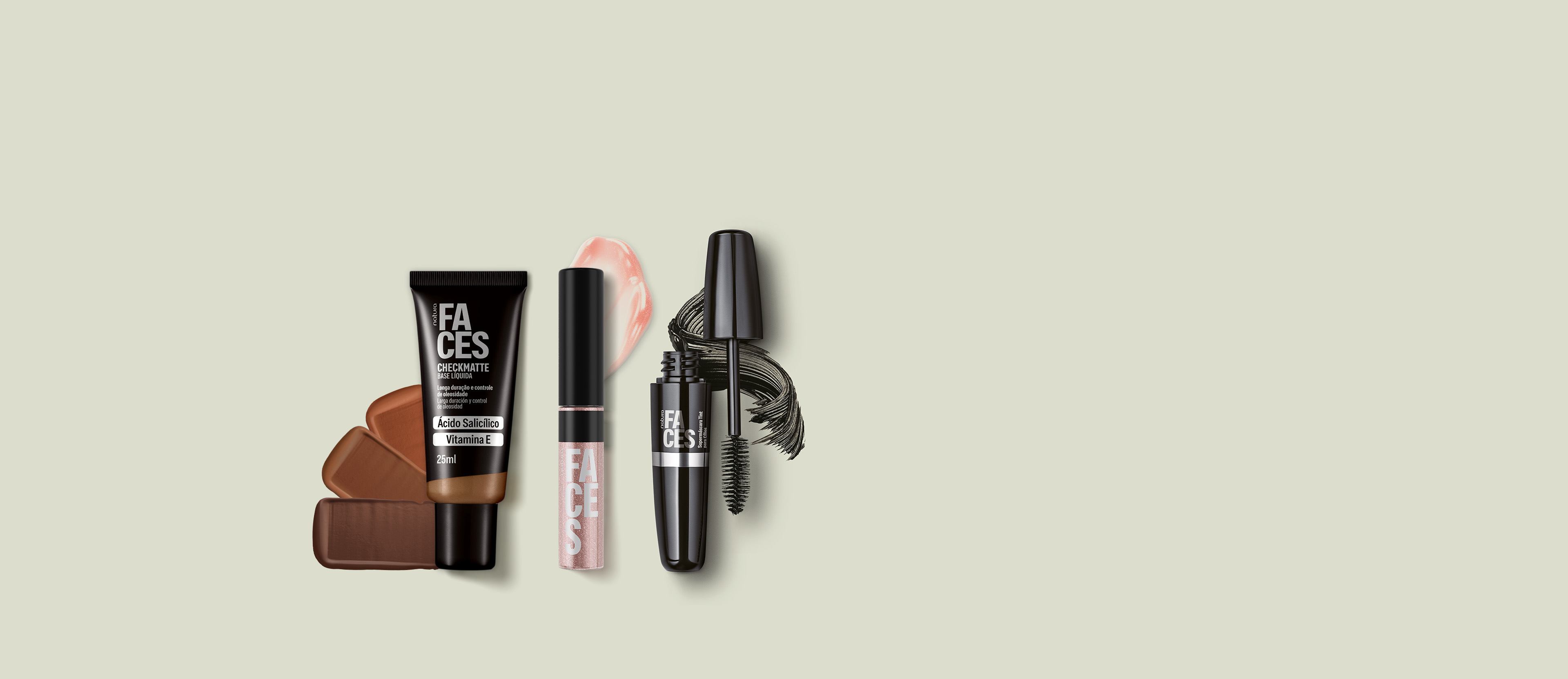 Kit Faces Base Checkmatte, Máscara de Cílios Tint e Gloss
