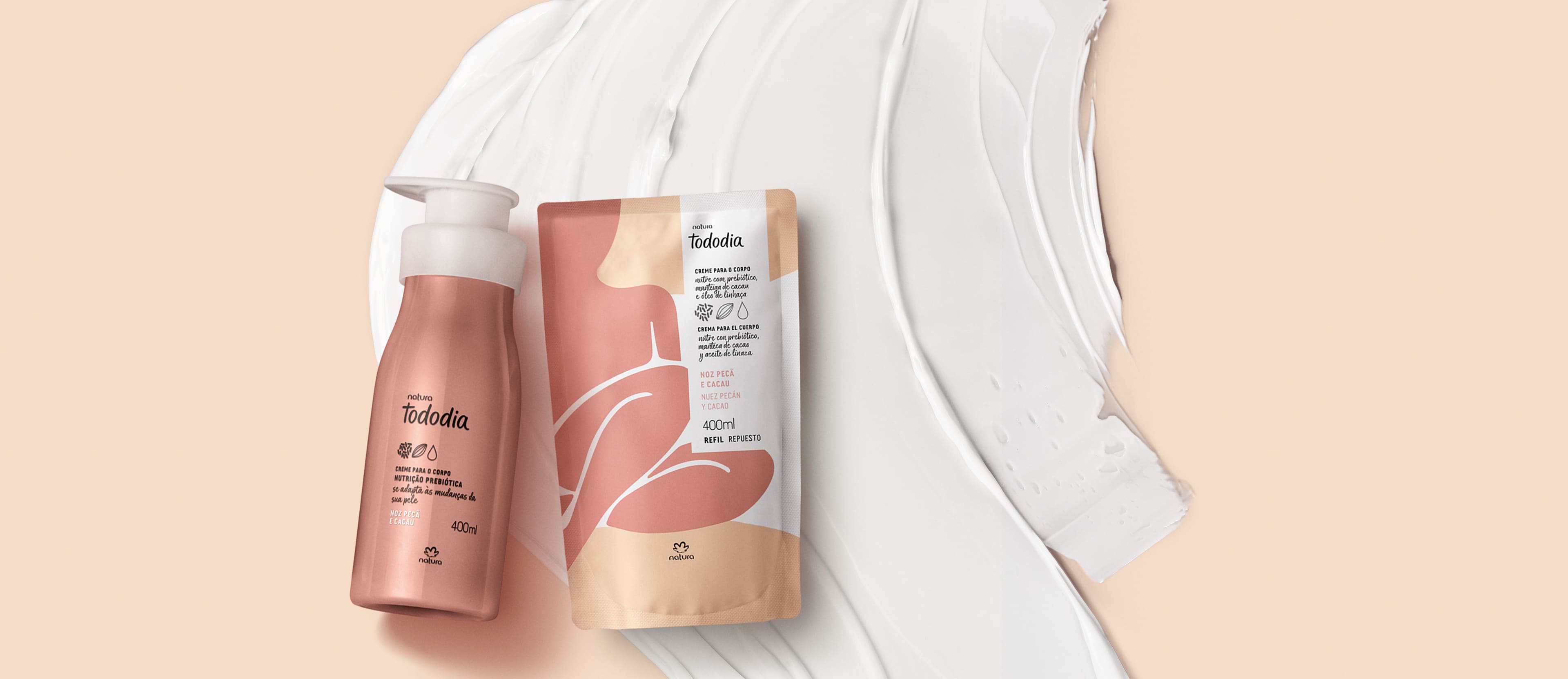 Kit Creme Desodorante Nutritivo para o Corpo Tododia Noz Pecã e Cacau com Refil