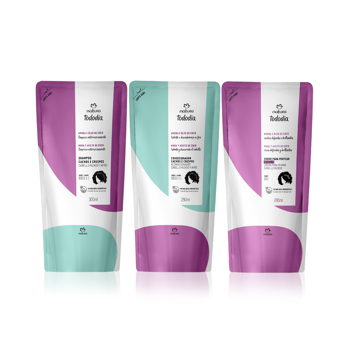 Kit Refil Tododia Shampoo, Condicionador e Creme de pentear para Cachos