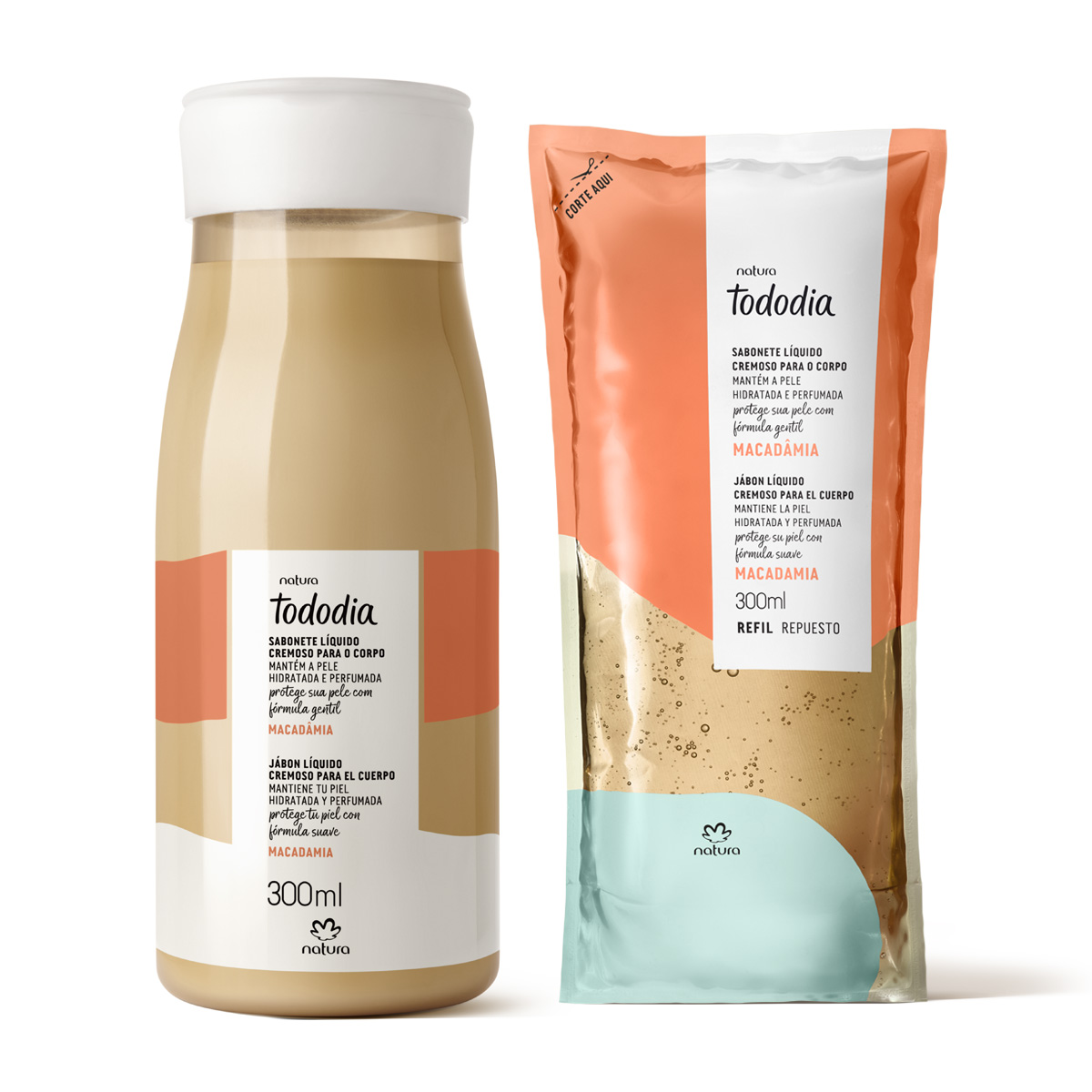 Kit Sabonete Líquido Cremoso para o Corpo com Refil Tododia Macadâmia (2 produtos)